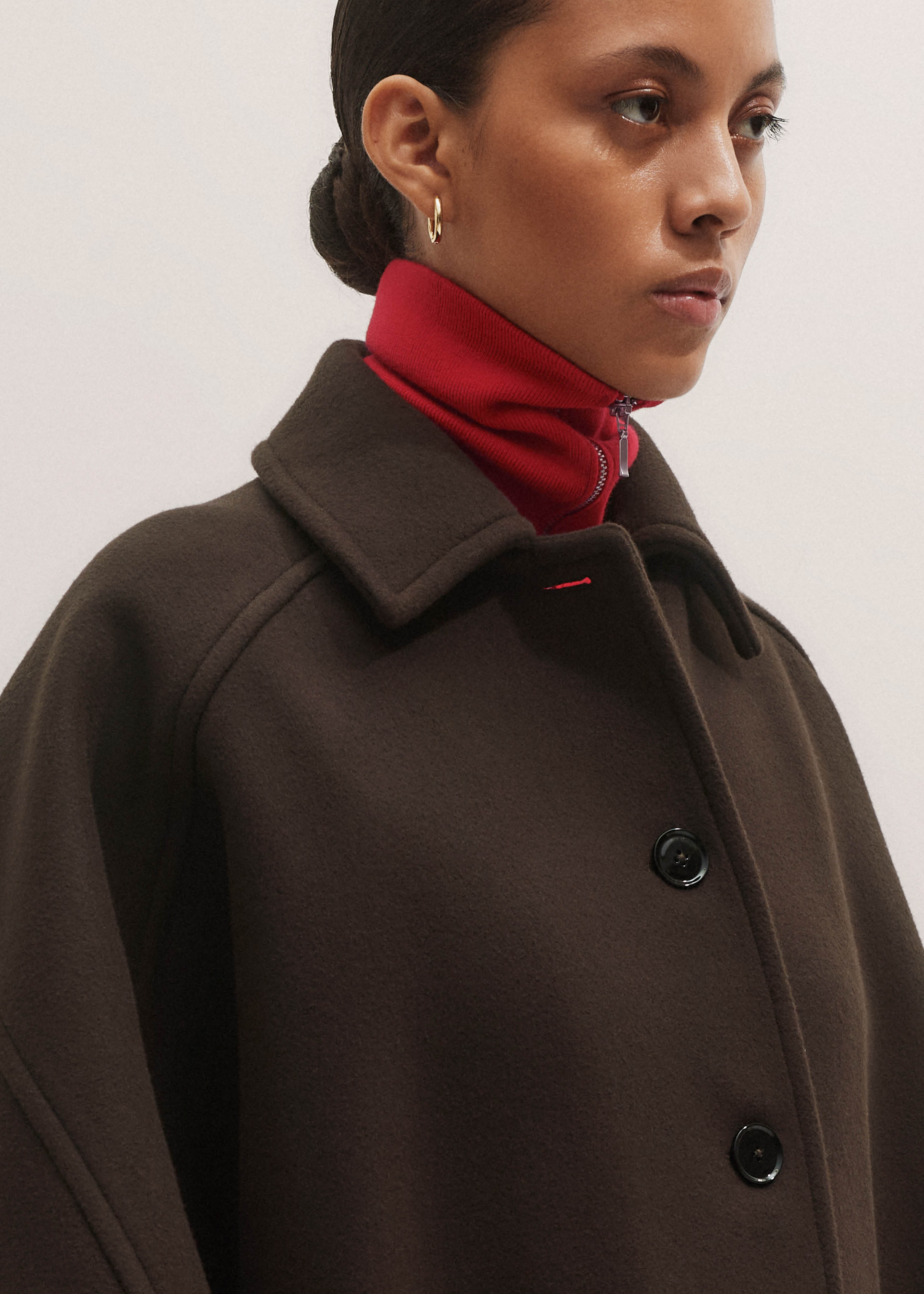 Women's Brown Curved Seam Cape Coat | ME+EM