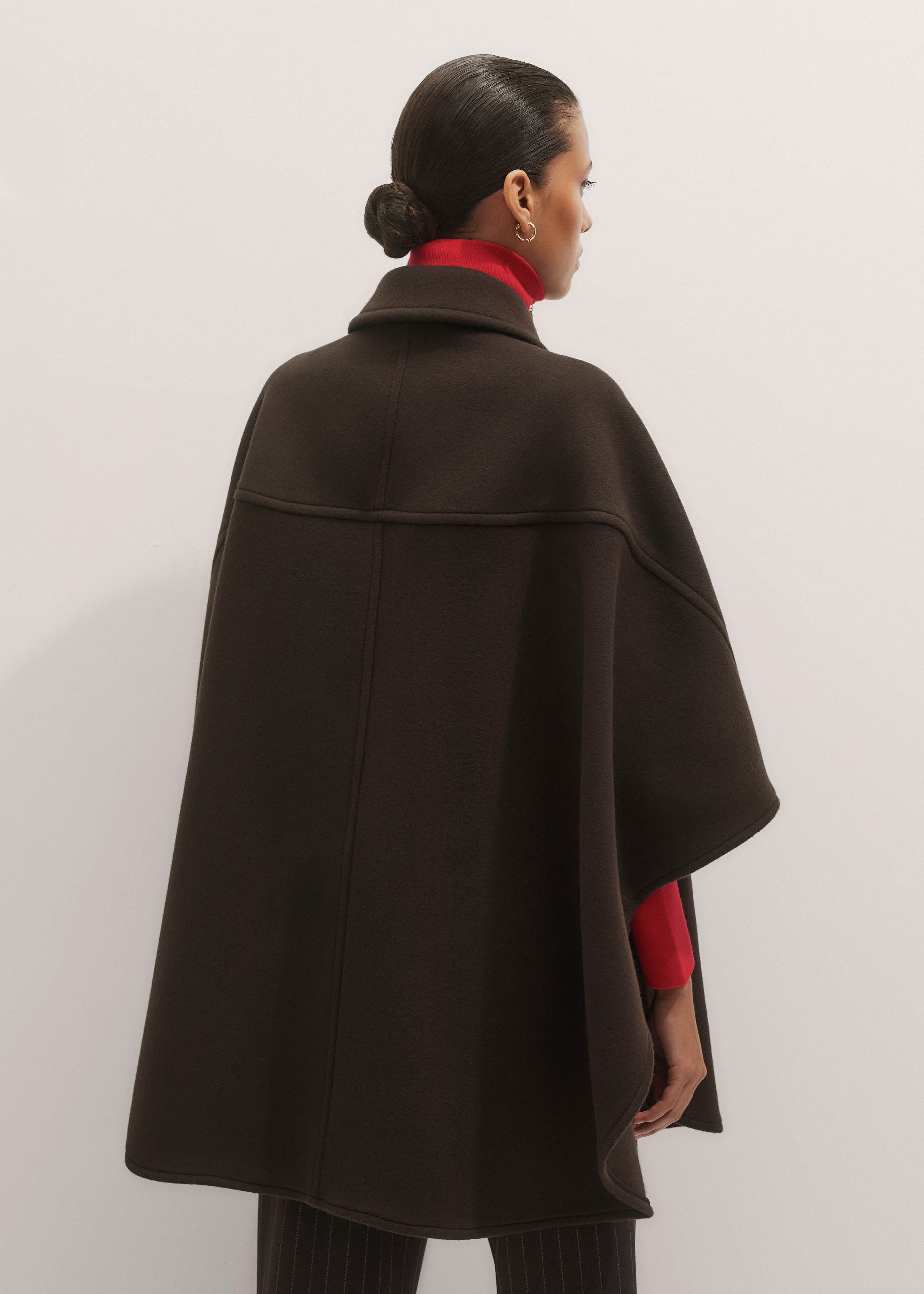 Women's Brown Curved Seam Cape Coat | ME+EM