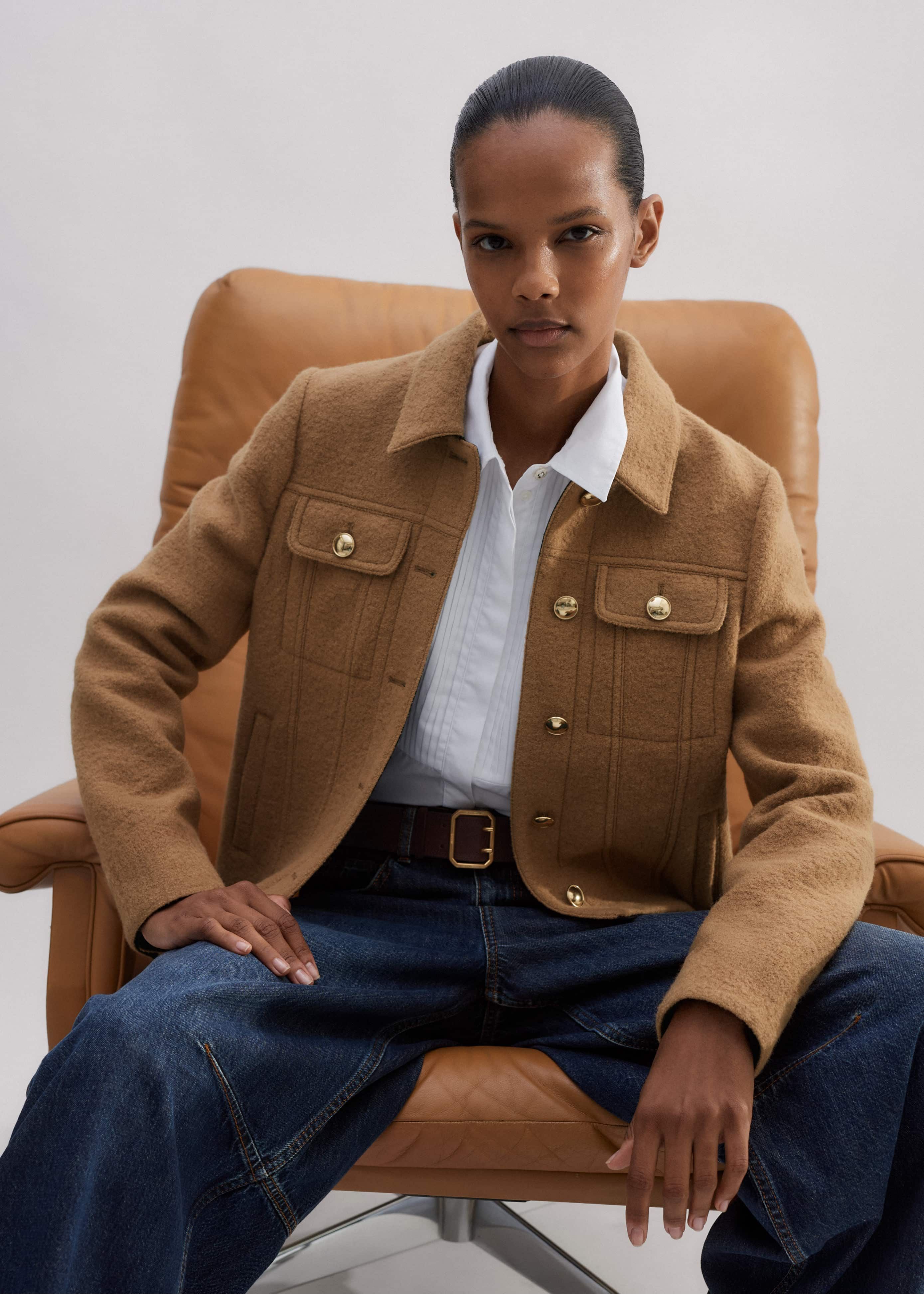 Women's Brown Boiled Wool Jacket | ME+EM