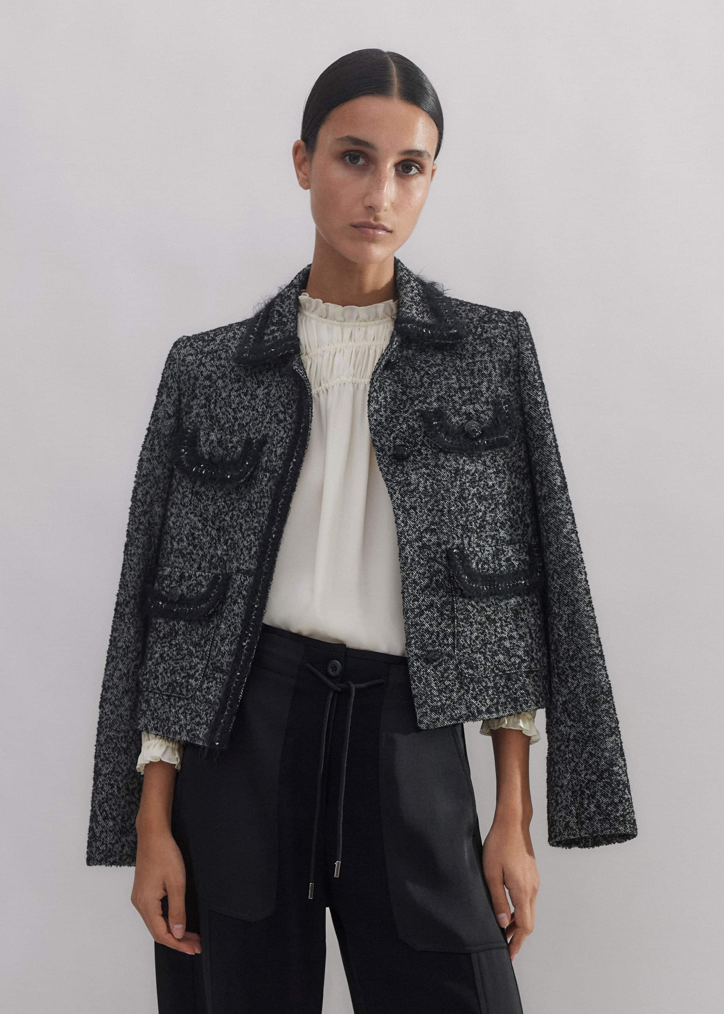 ORGUE Tweed fringe 2way jacket【Ivory】 Tweed fringe 2way jacket【Ivory】