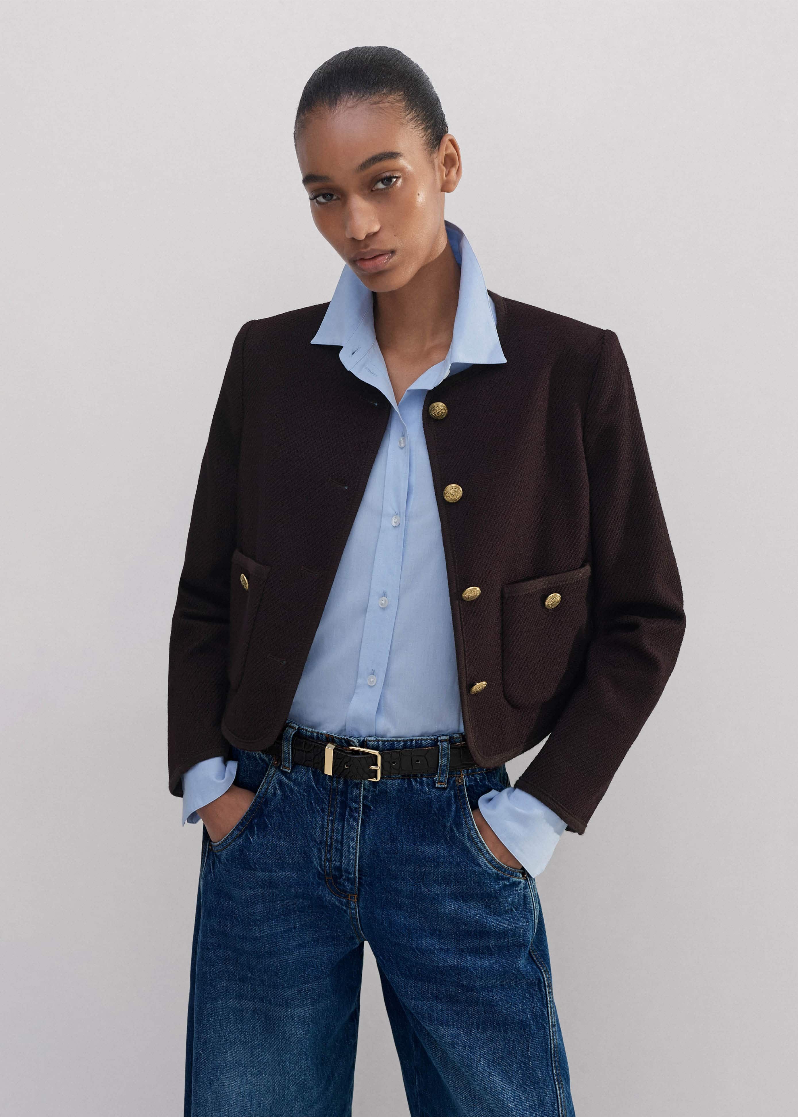 Women's Red Wool-Blend Twill Crop Jacket | ME+EM