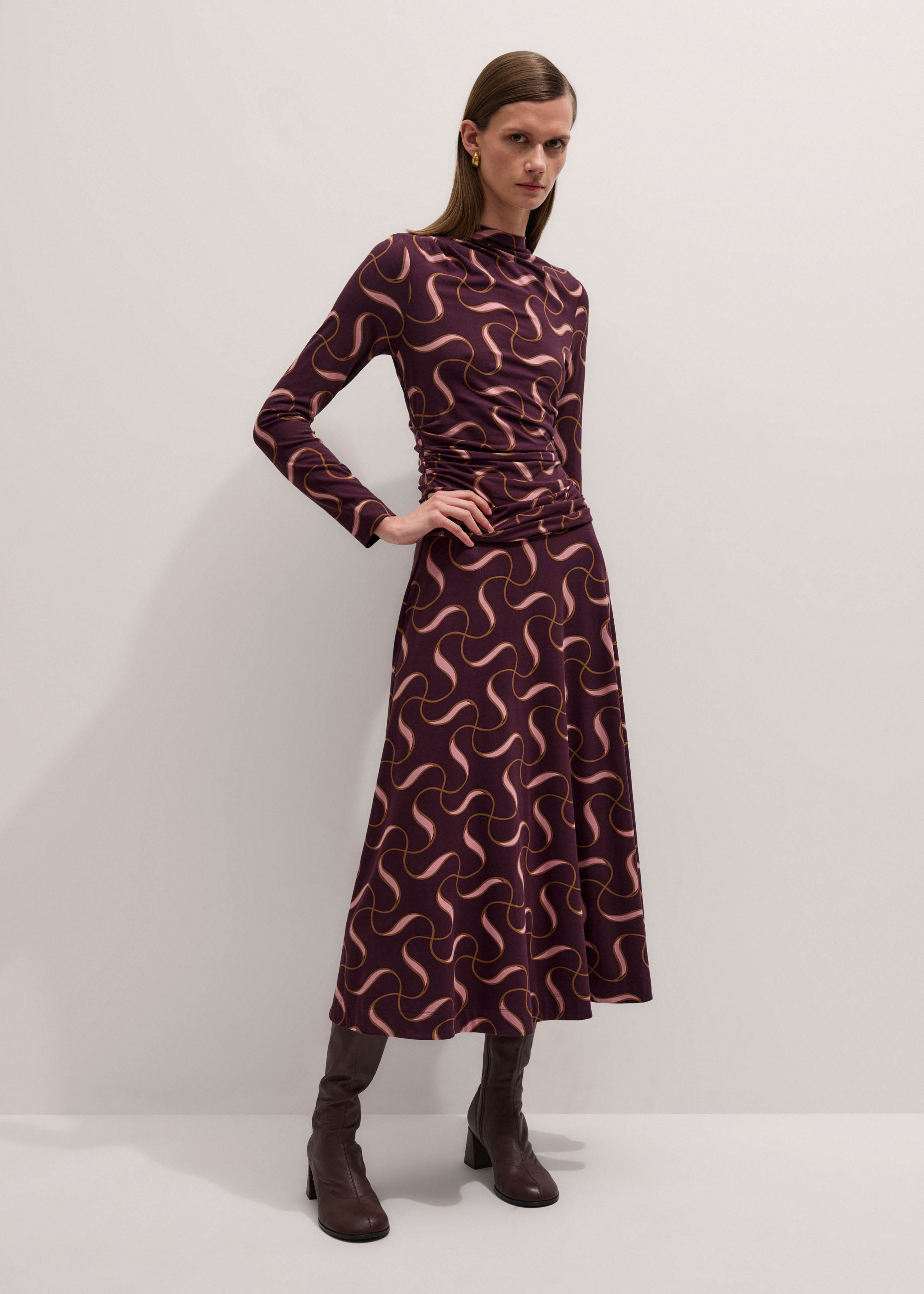 Me+em Twisted Draped Stretch-Woven Maxi Dress - Burgundy Multi