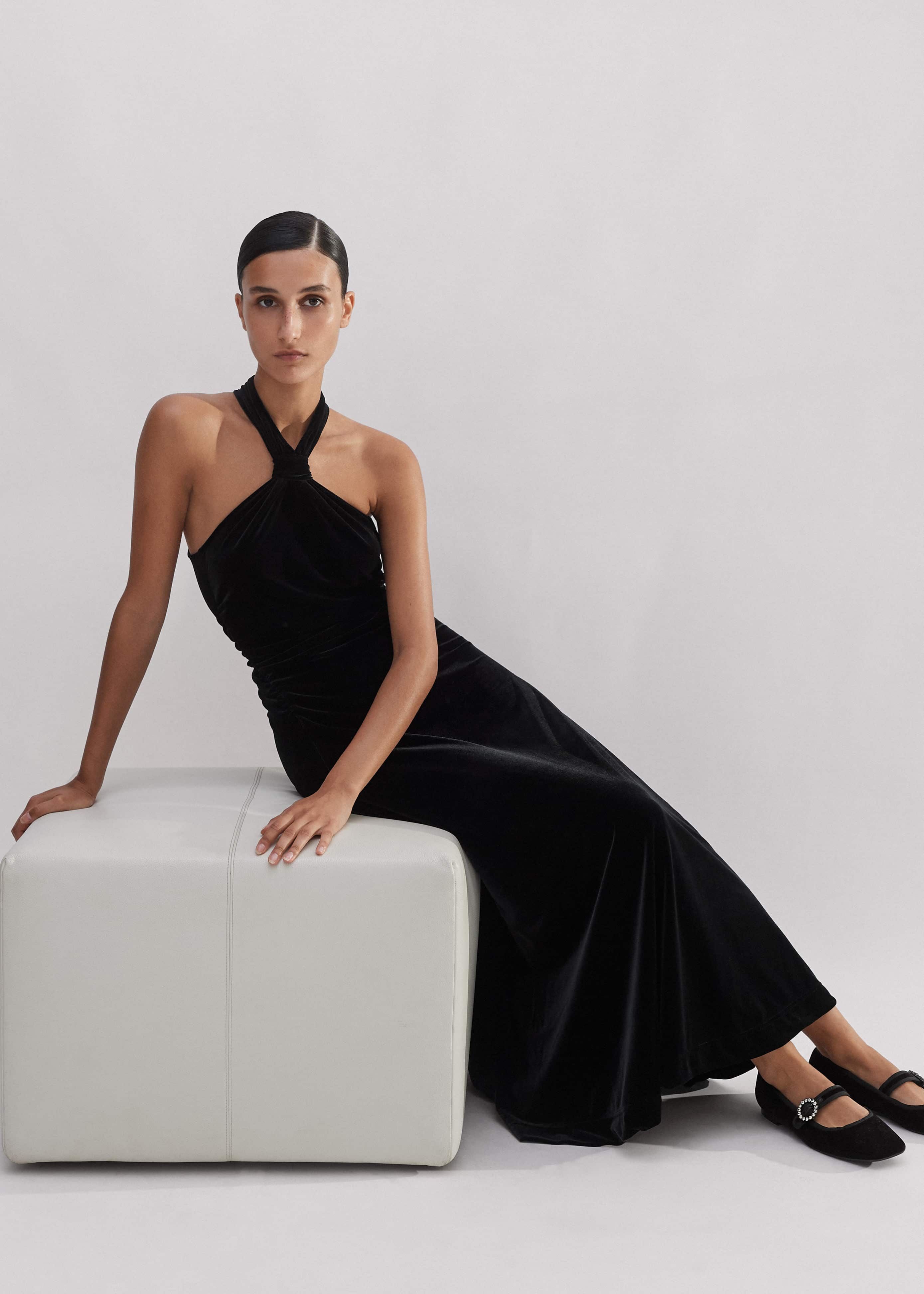 Velour Halterneck Maxi Dress