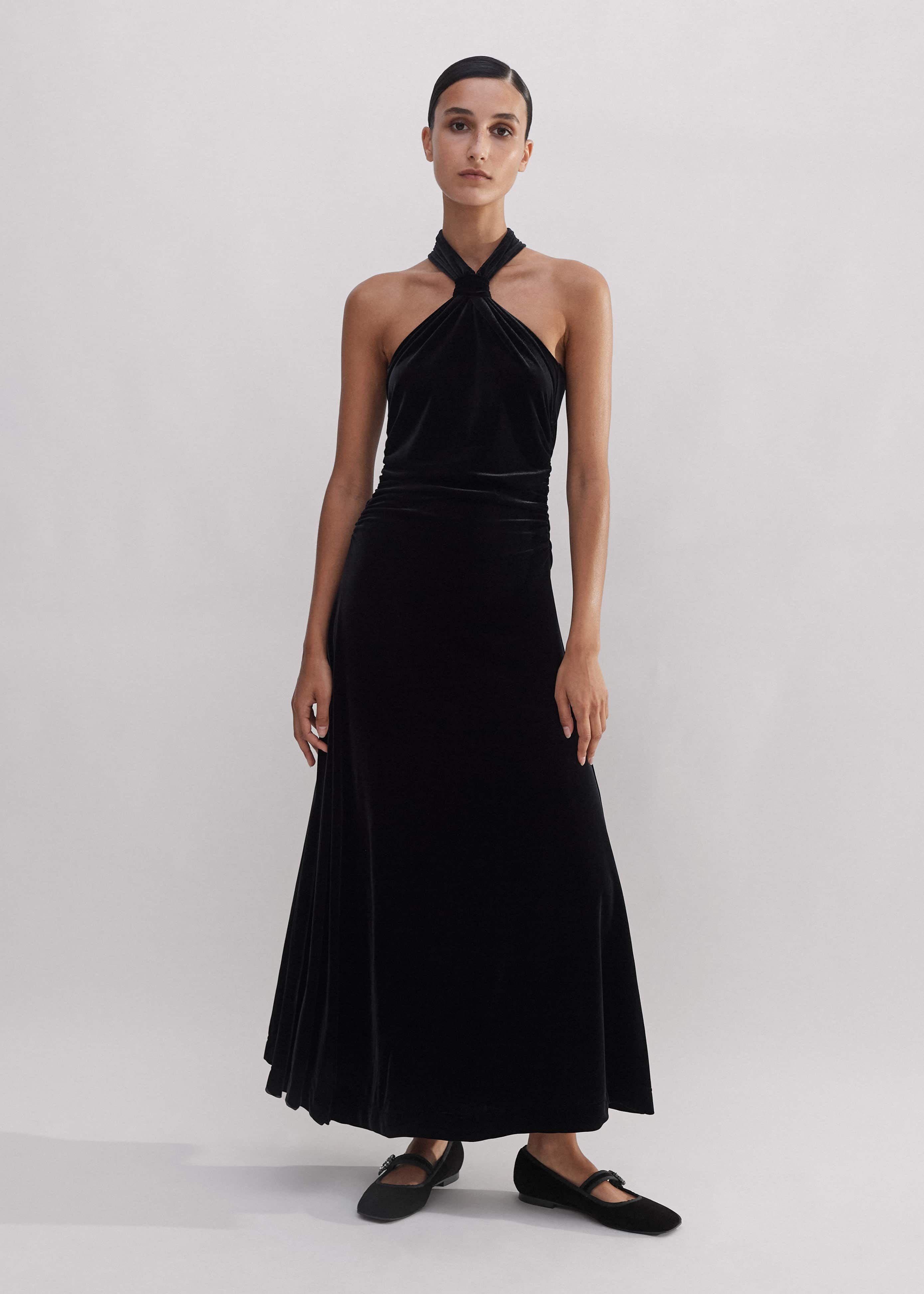 ME+EM Velour Halterneck Maxi Dress - Black