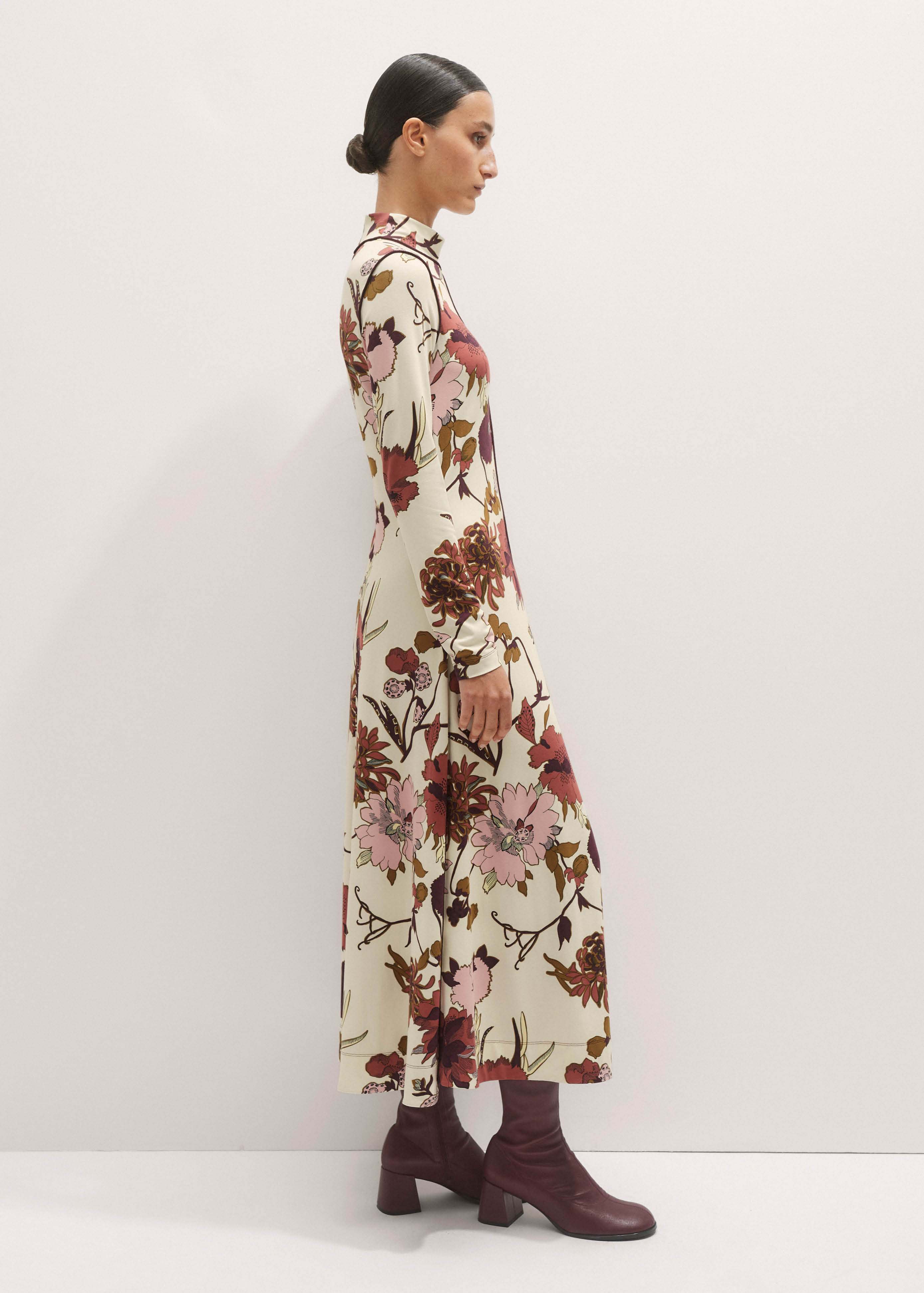 ME+EM High Neck Jersey Maxi Dress Cream Multi - Women's - Fluid Jersey - Size US 14