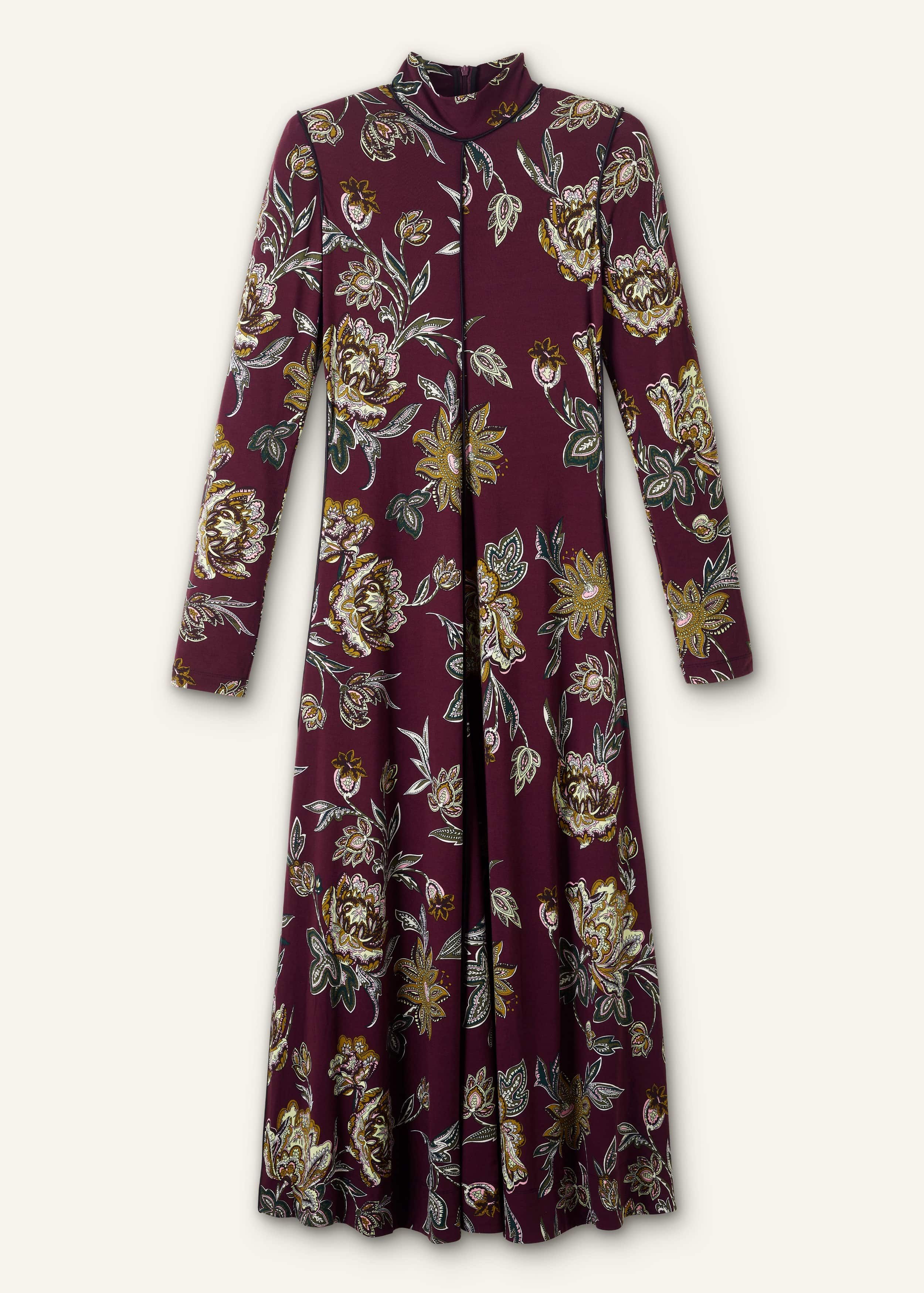 Women's Burgandy Rich Autumn Floral Print Midi Dress | ME+EM