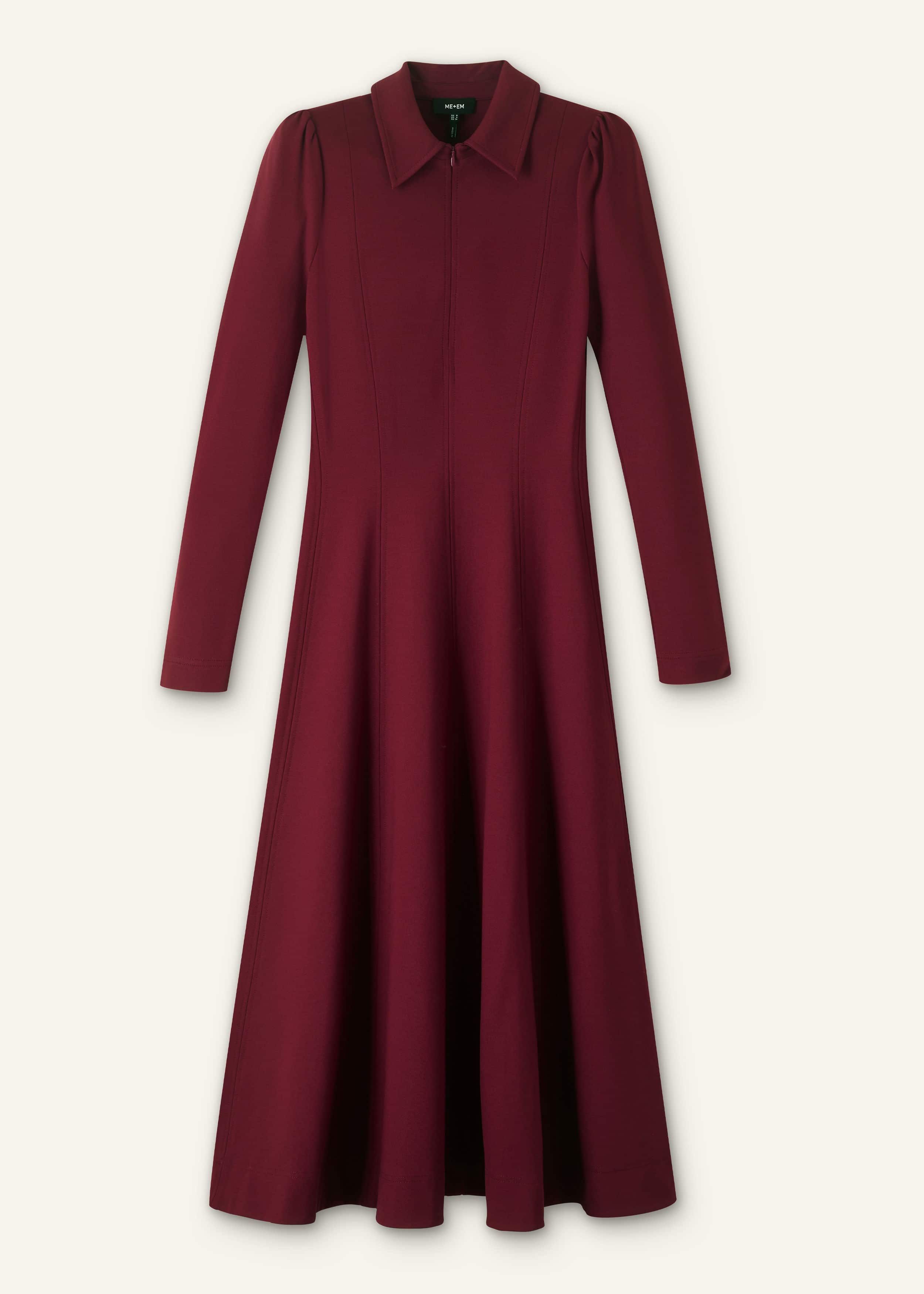 Women's Red Travel Tailoring Collar Midi Dress | ME+EM