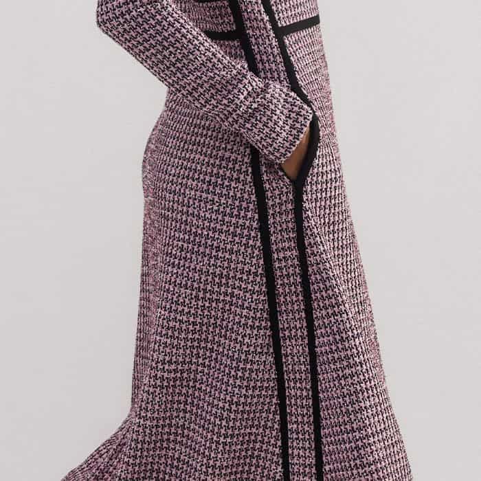 Women's Pink Houndstooth Tweed Fit And Flare Maxi Dress | ME+EM Women's Pink Houndstooth Tweed Fit And Flare Maxi Dress | ME+EM