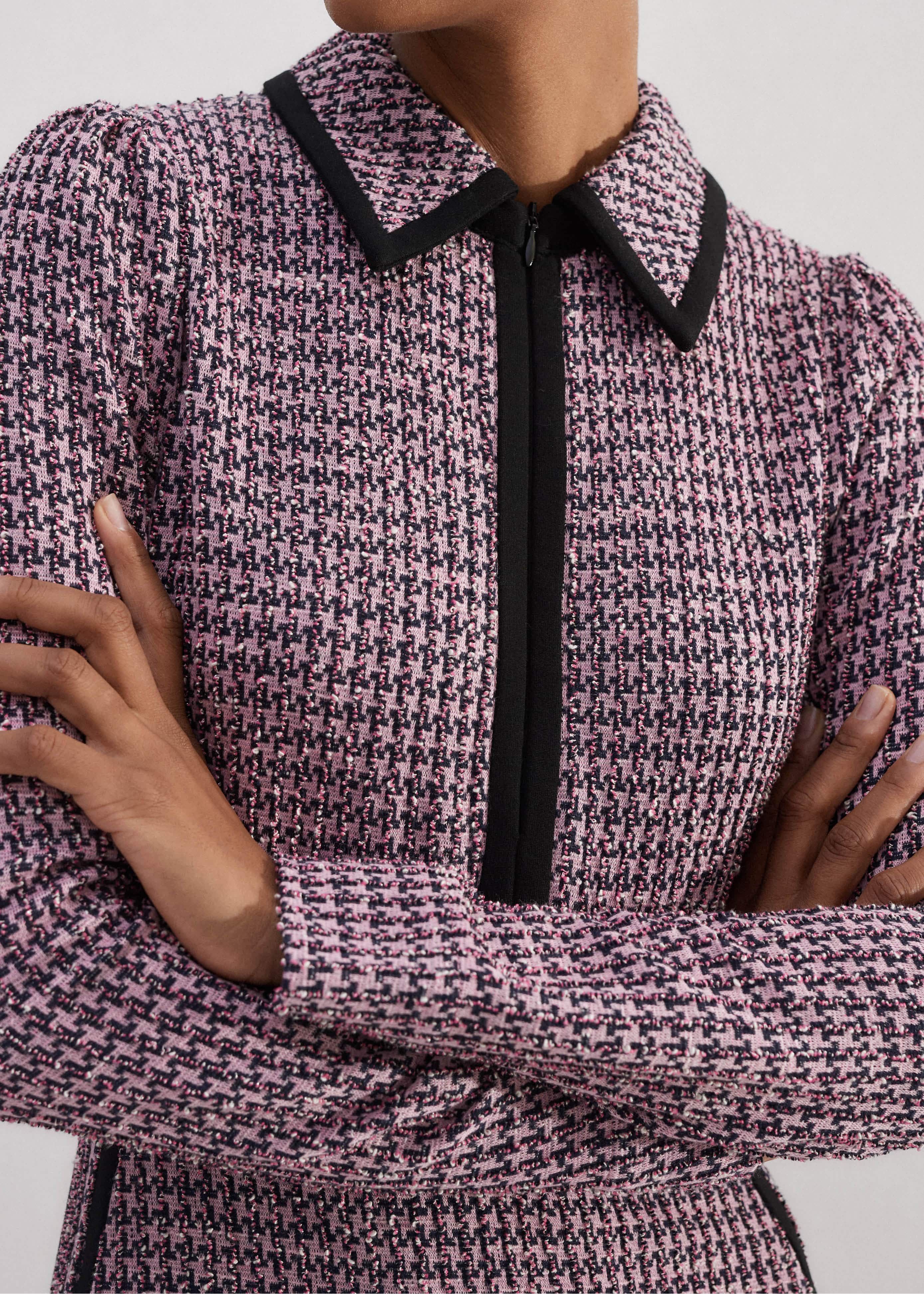 Women's Pink Houndstooth Tweed Fit And Flare Maxi Dress | ME+EM