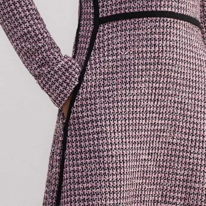 Women's Pink Houndstooth Tweed Fit And Flare Maxi Dress | ME+EM Women's Pink Houndstooth Tweed Fit And Flare Maxi Dress | ME+EM