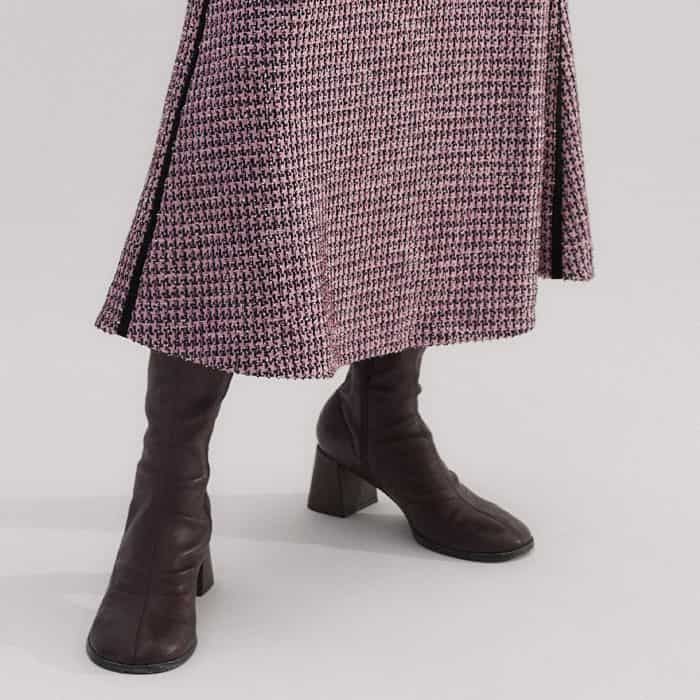 Women's Pink Houndstooth Tweed Fit And Flare Maxi Dress | ME+EM Women's Pink Houndstooth Tweed Fit And Flare Maxi Dress | ME+EM