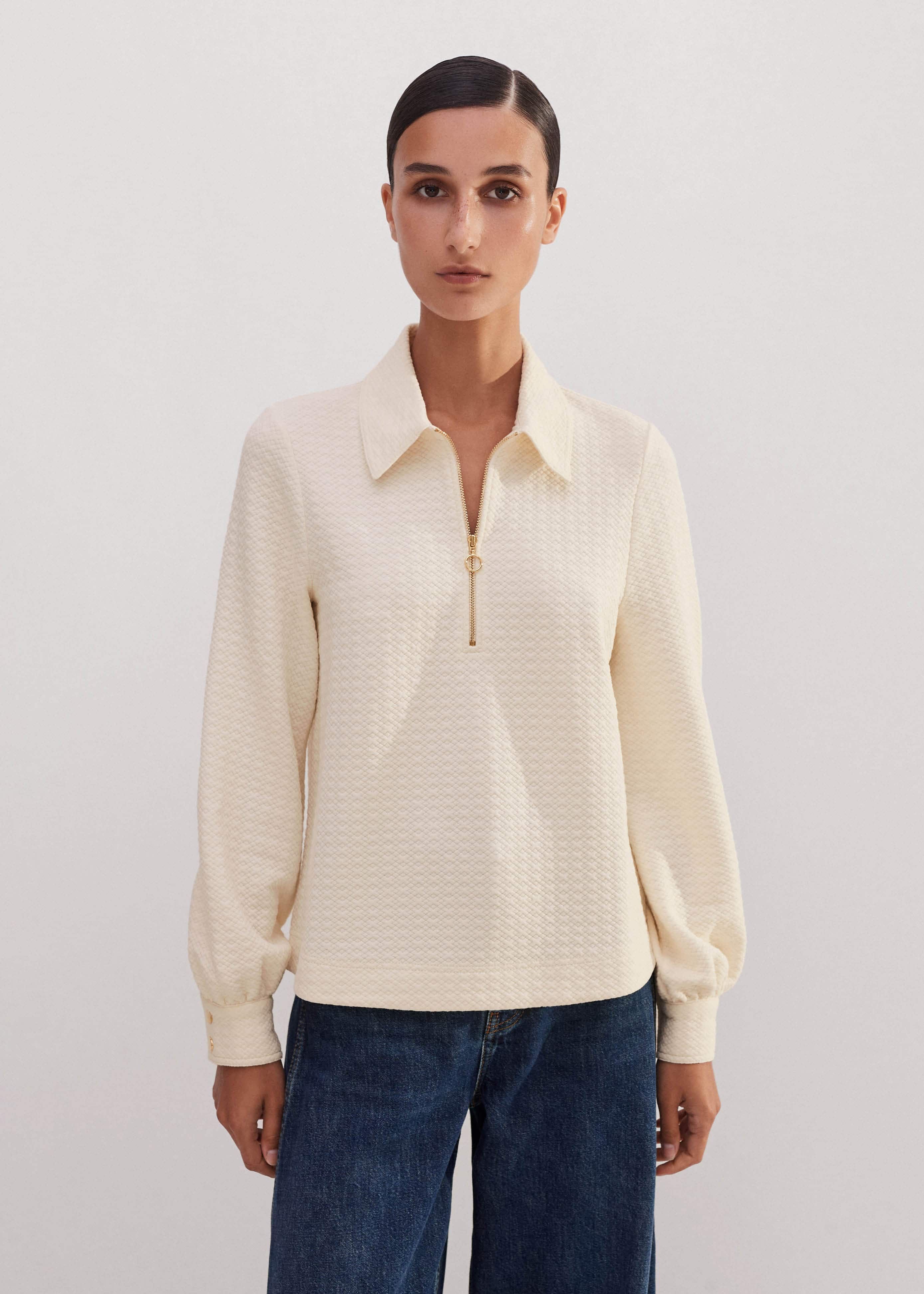 Women's Cream Travel Tailoring Textured Ponte Swing Top | ME+EM