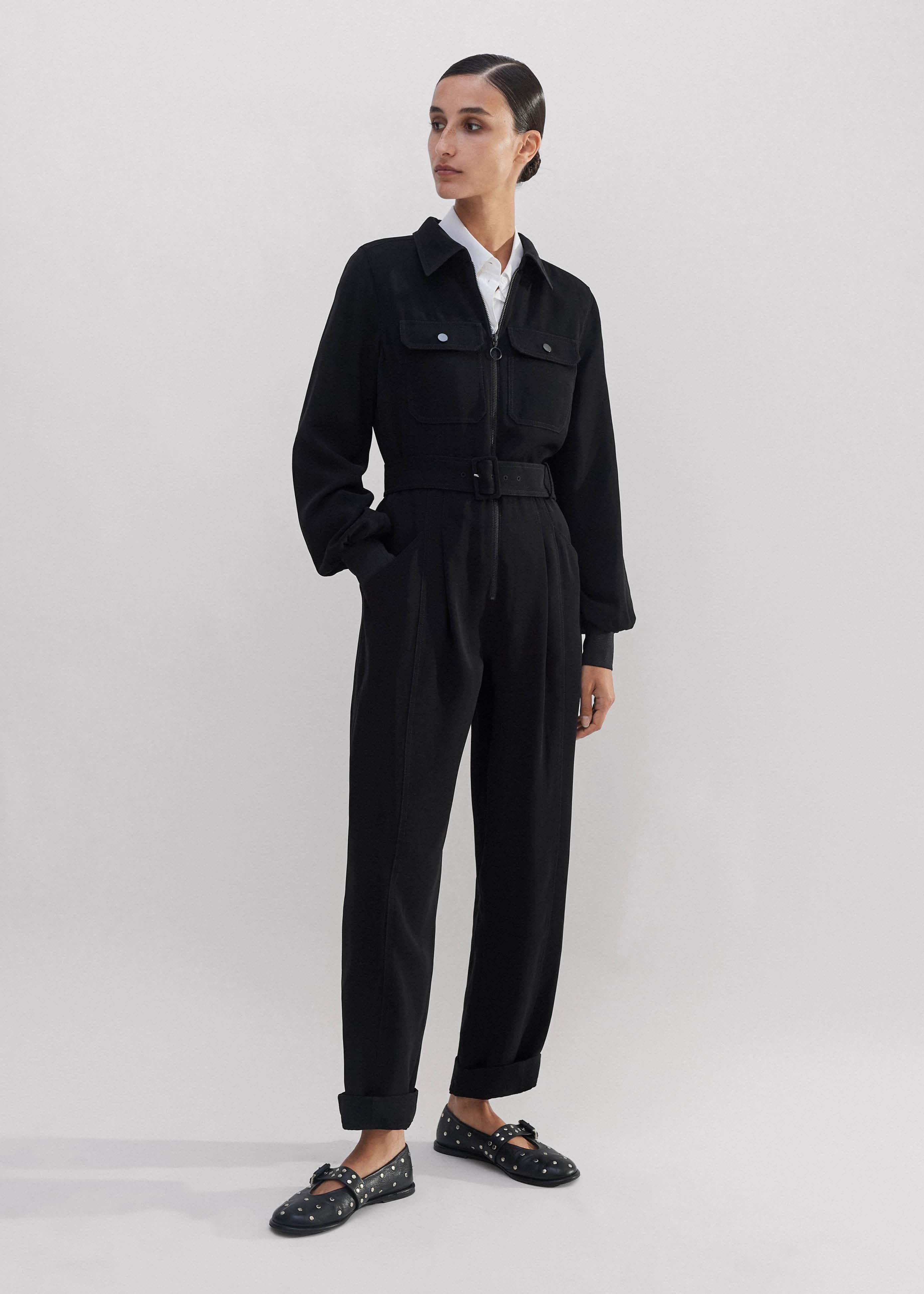 Modern Twill Tapered-Leg Jumpsuit + Belt