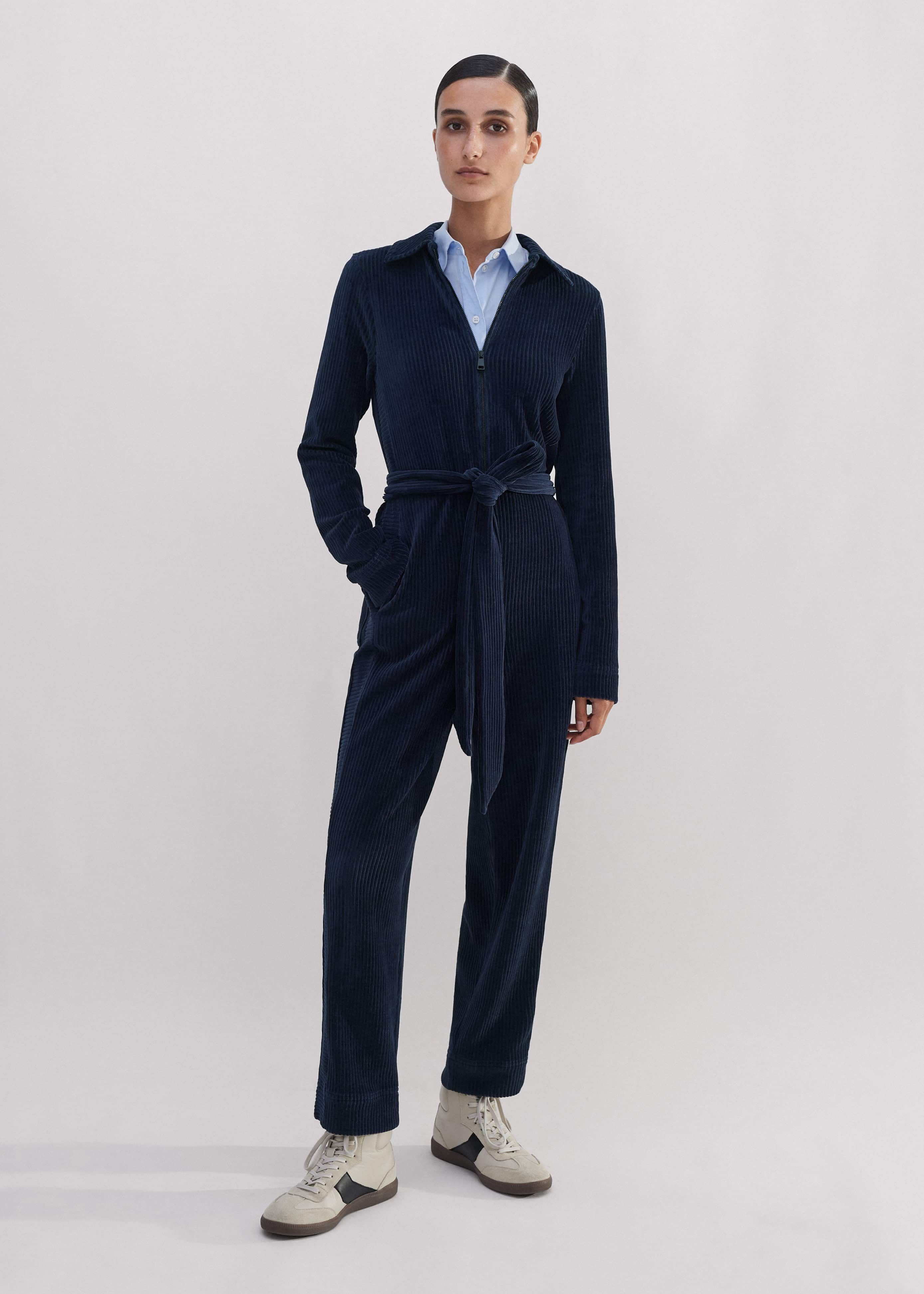 Fluid Cord Velour Jumpsuit + Belt
