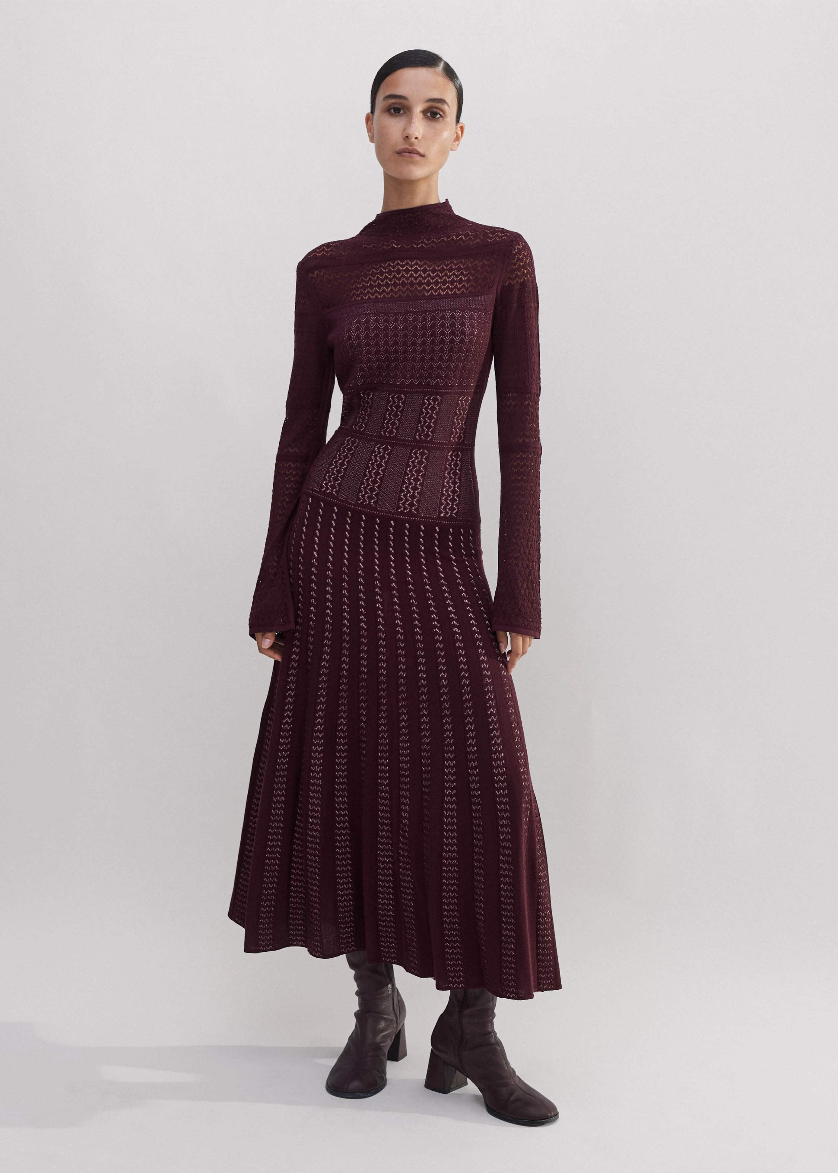Women's Red Elevated Pointelle Knit Midi Dress | ME+EM