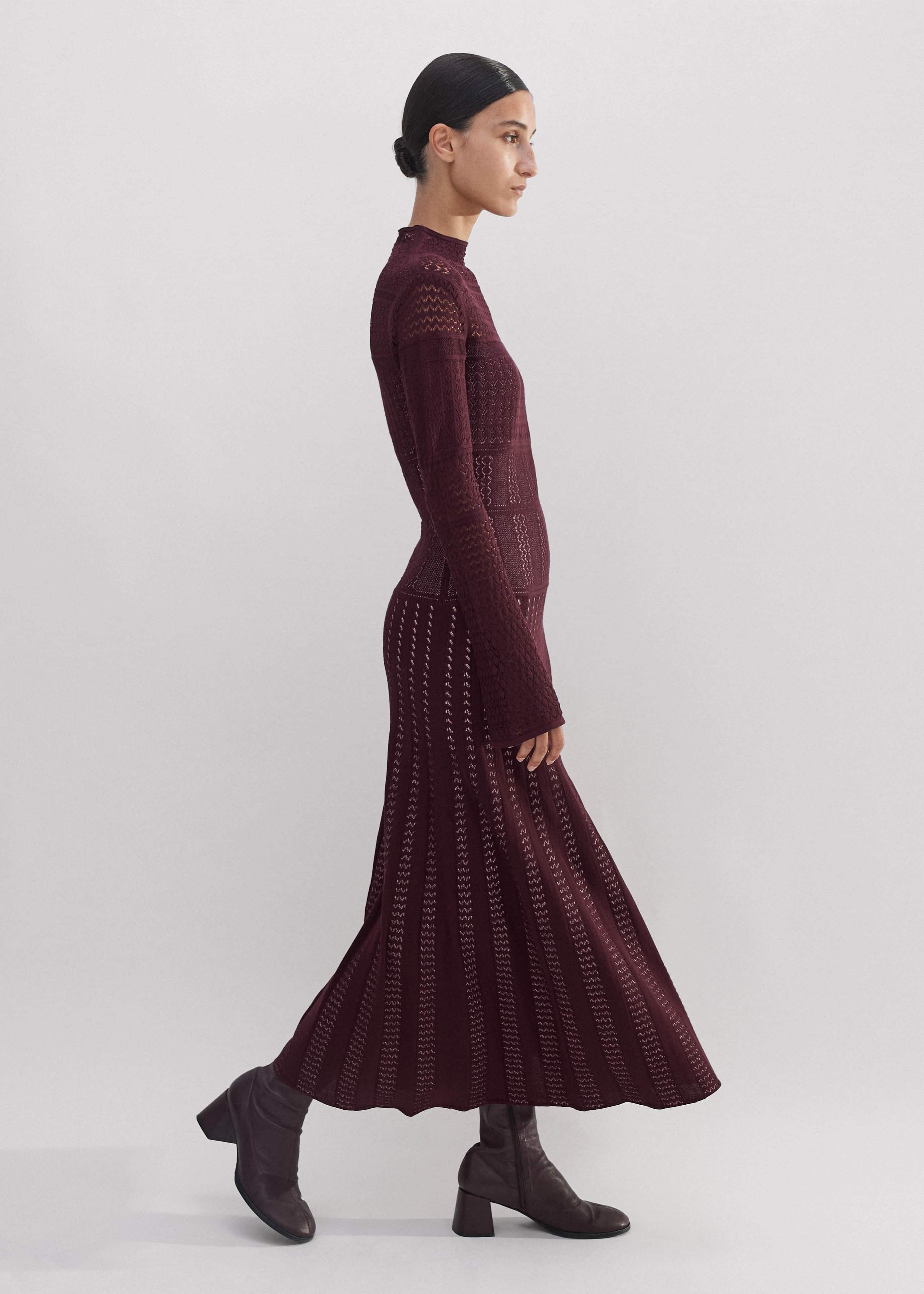 Women's Red Elevated Pointelle Knit Midi Dress | ME+EM Women's Red Elevated Pointelle Knit Midi Dress | ME+EM