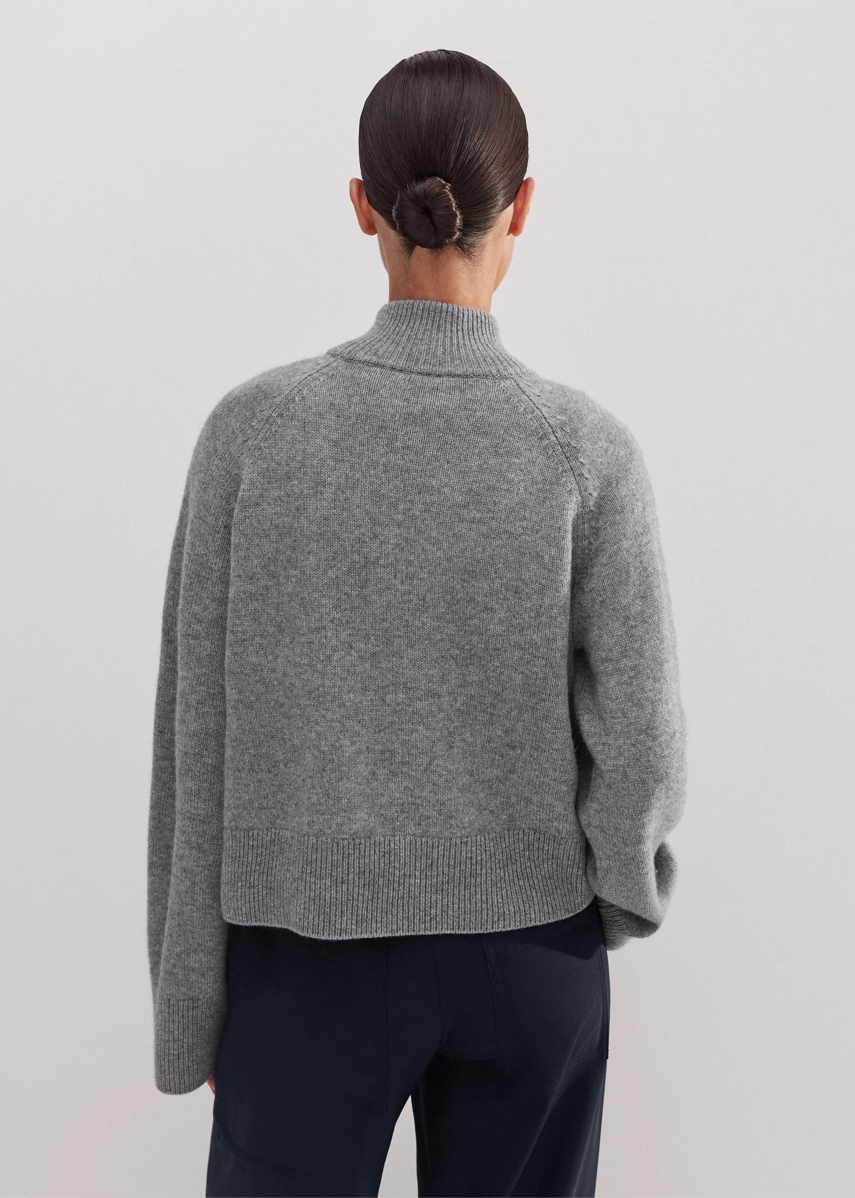 Women's Gray Merino Cashmere High Zip Neck Crop Sweater | ME+EM