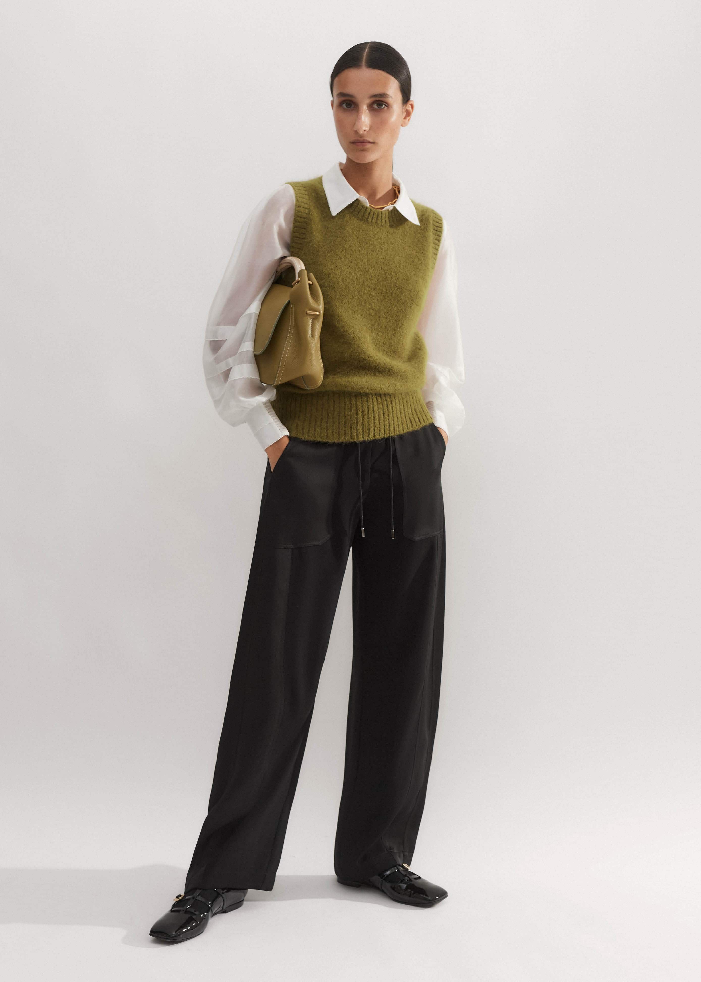 Women's Green Alpaca Wool Textured Sweater Vest | ME+EM Women's Green Alpaca Wool Textured Sweater Vest | ME+EM