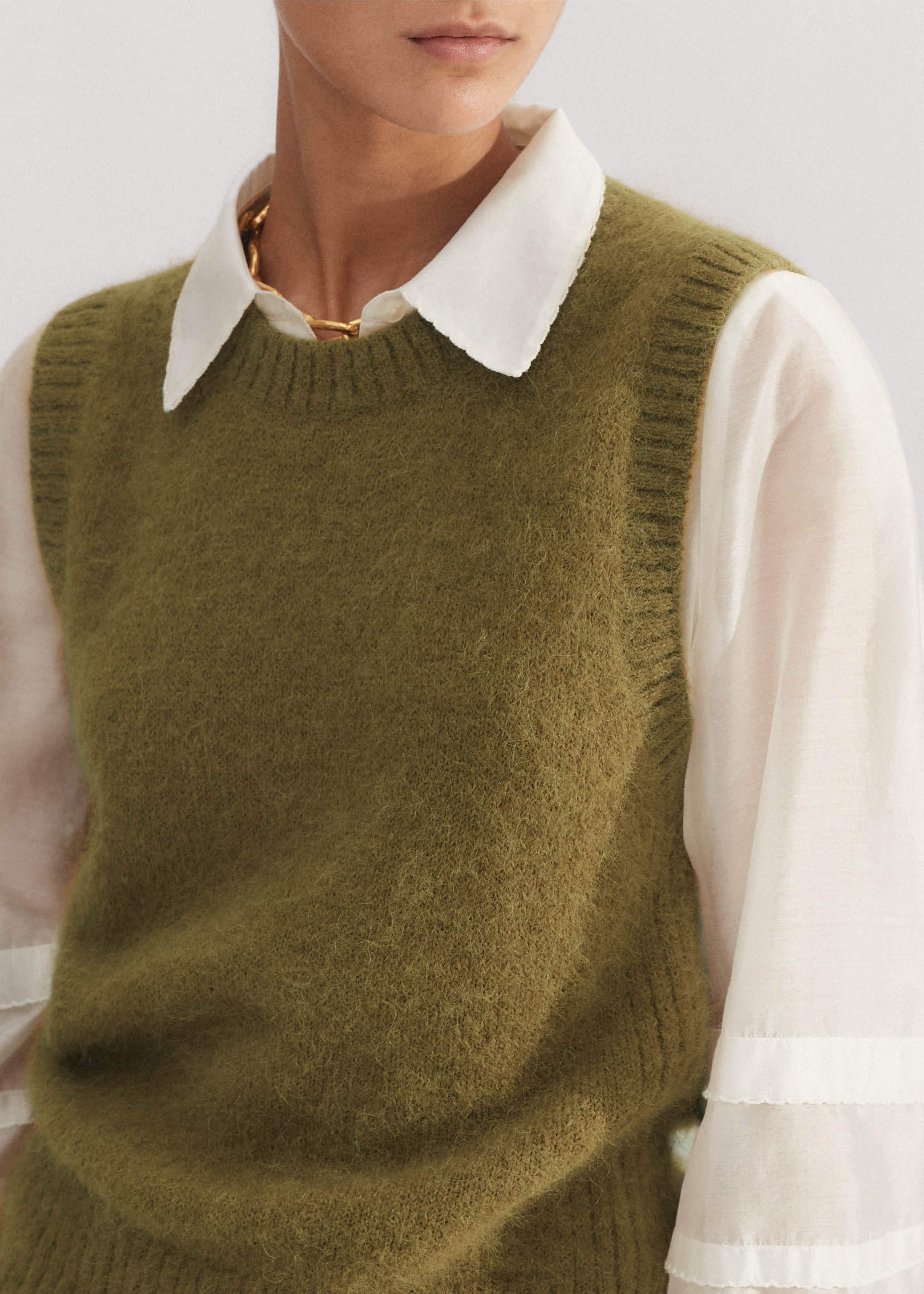 Women's Green Alpaca Wool Textured Sweater Vest | ME+EM