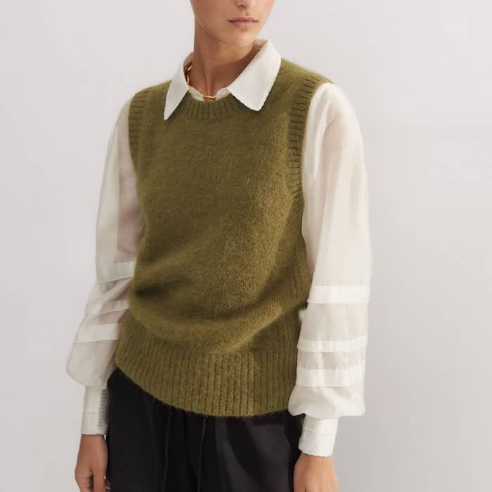 Women's Green Alpaca Wool Textured Sweater Vest | ME+EM