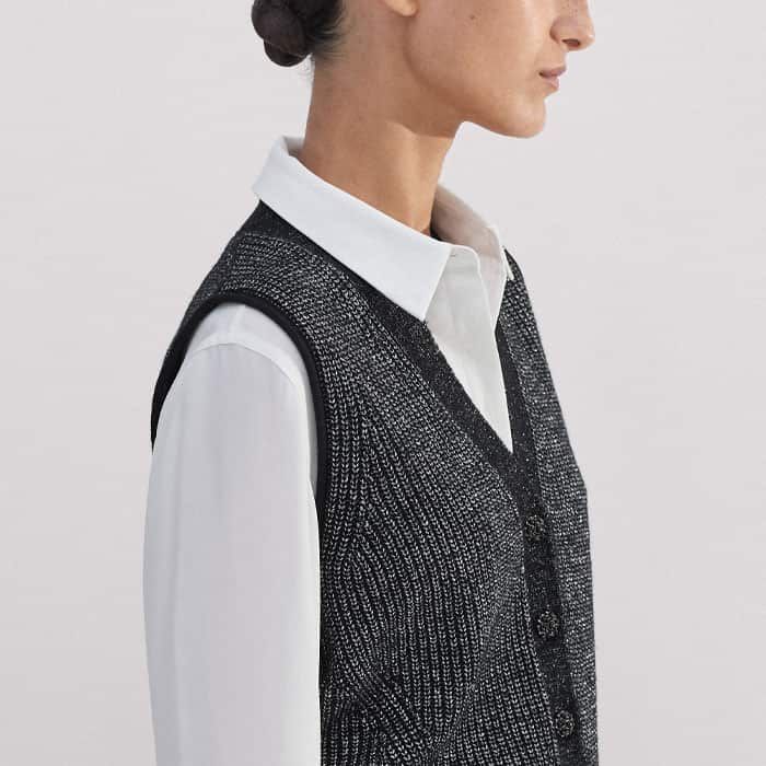 Women's Black Metallic Button Detail Sweater Vest | ME+EM