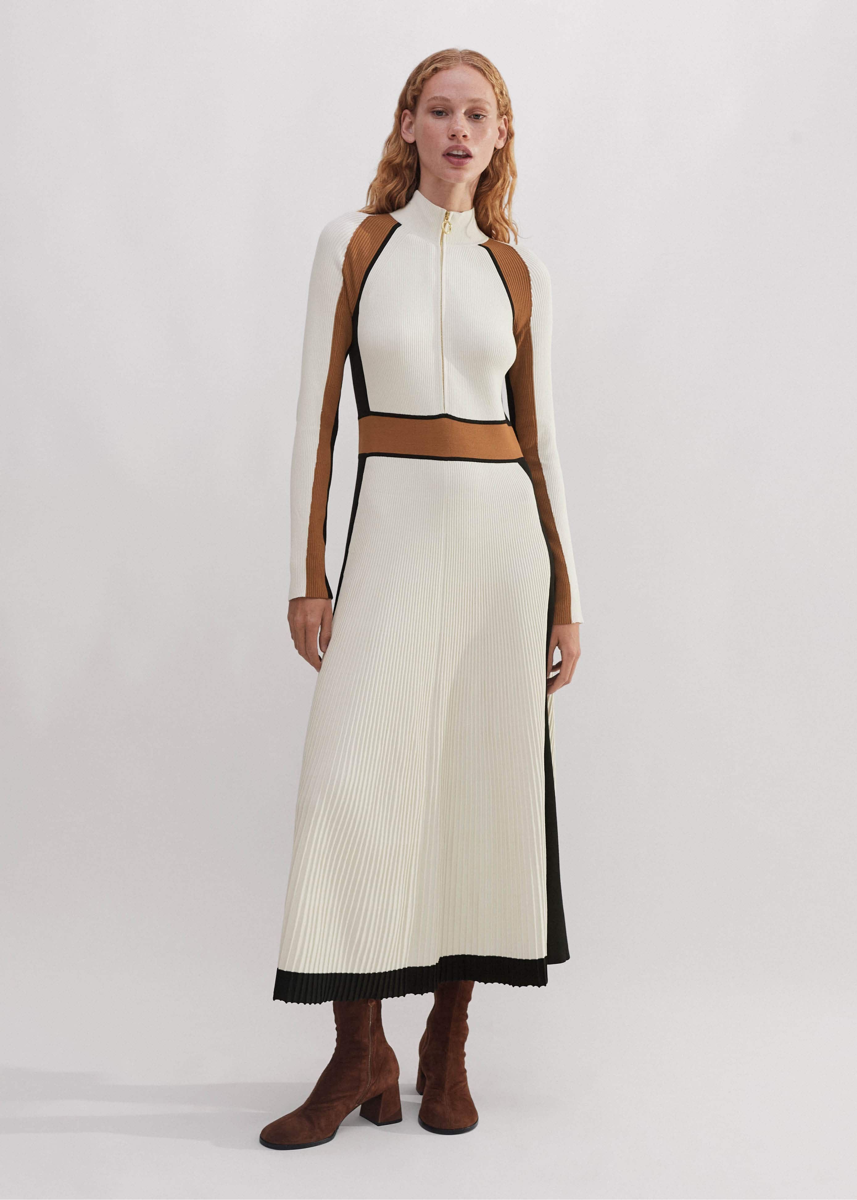 Women's White Contrast Panel Fit And Flare Maxi Dress | ME+EM