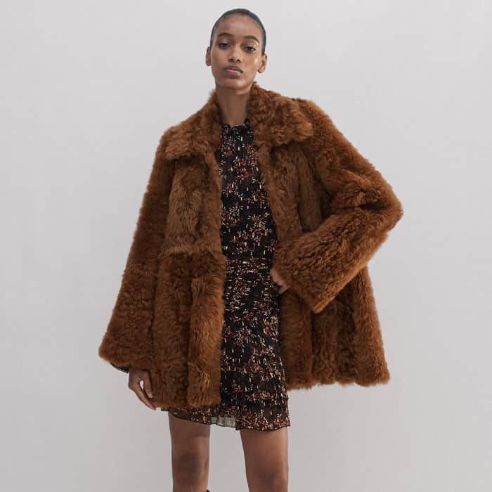 Sherling Swing Coat Brown Shearling Coat For Women Genuine Suede 