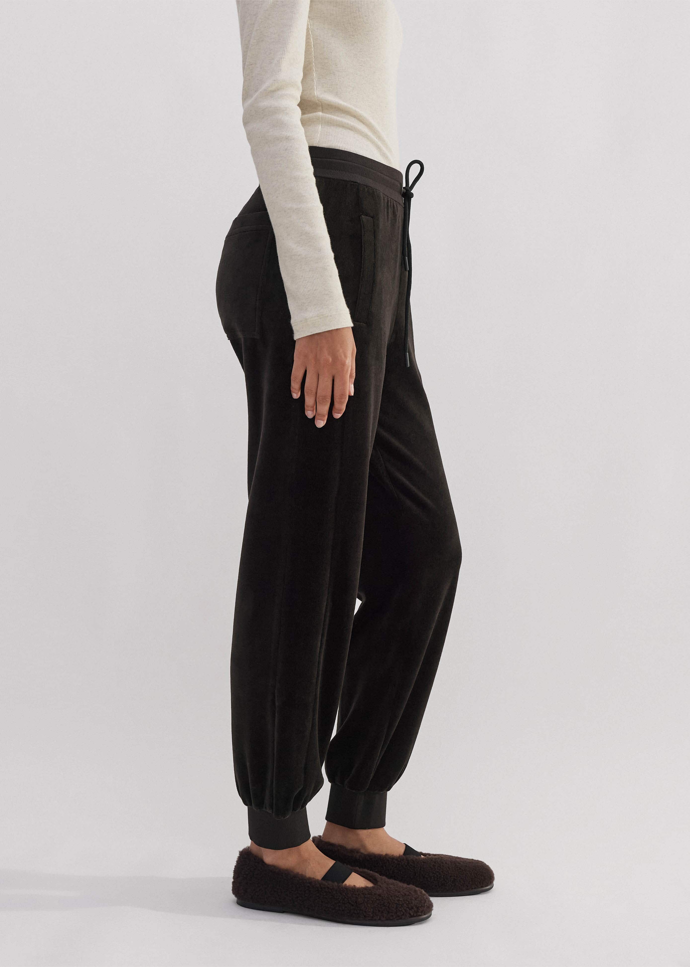 Women's Brown Rib Trim Velour Jogger Pant | ME+EM
