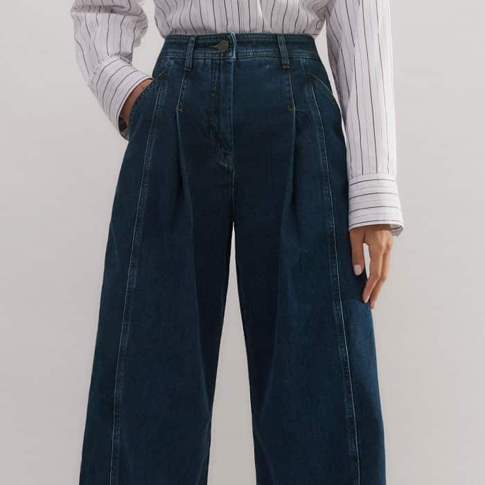 パンツ FELIM SOFT FOLD PLEATED DENIM Women's Blue Soft Denim Pleated Pant | ME+EM