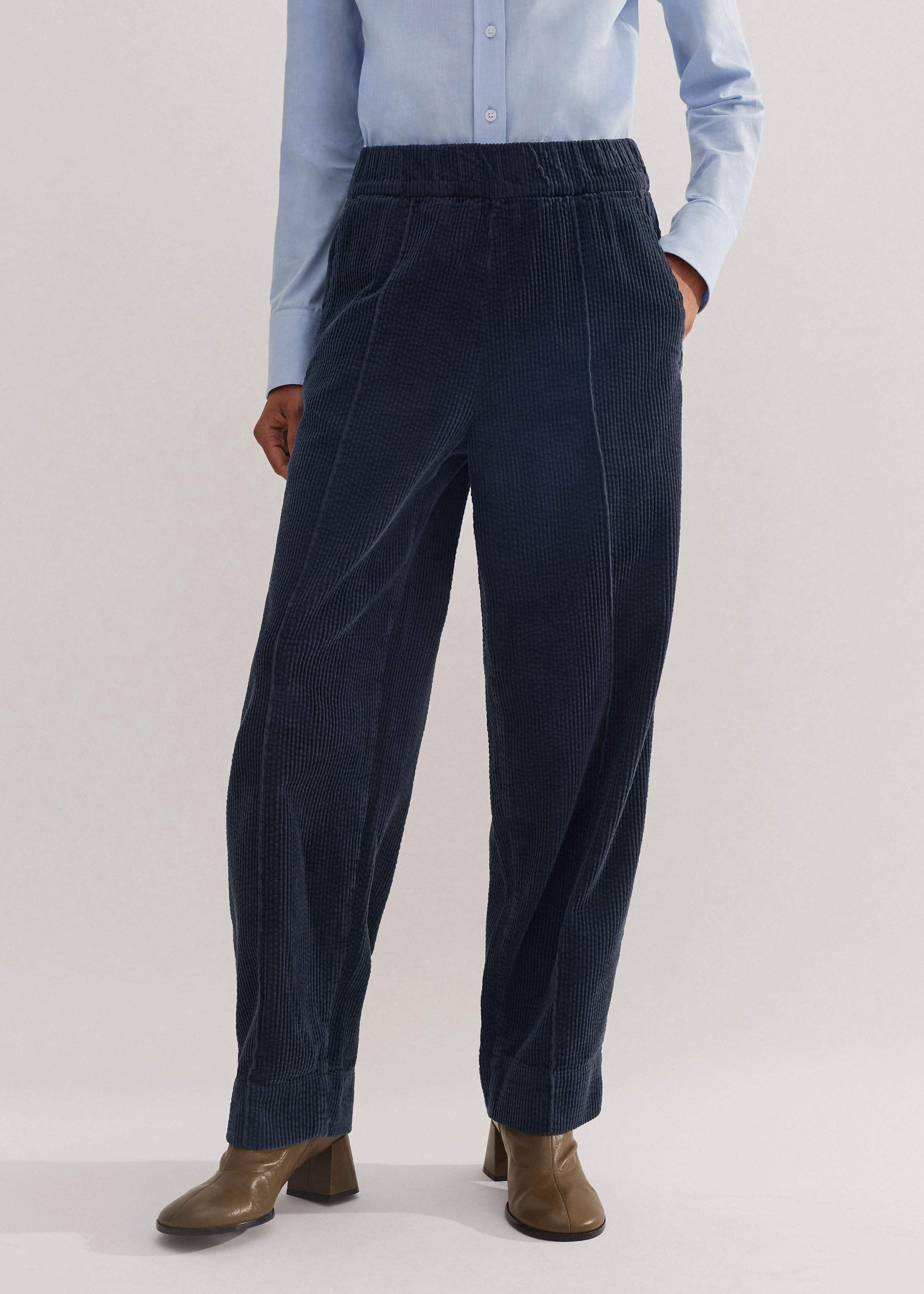 Women's Navy Washed Cord Pull-On Pant | ME+EM