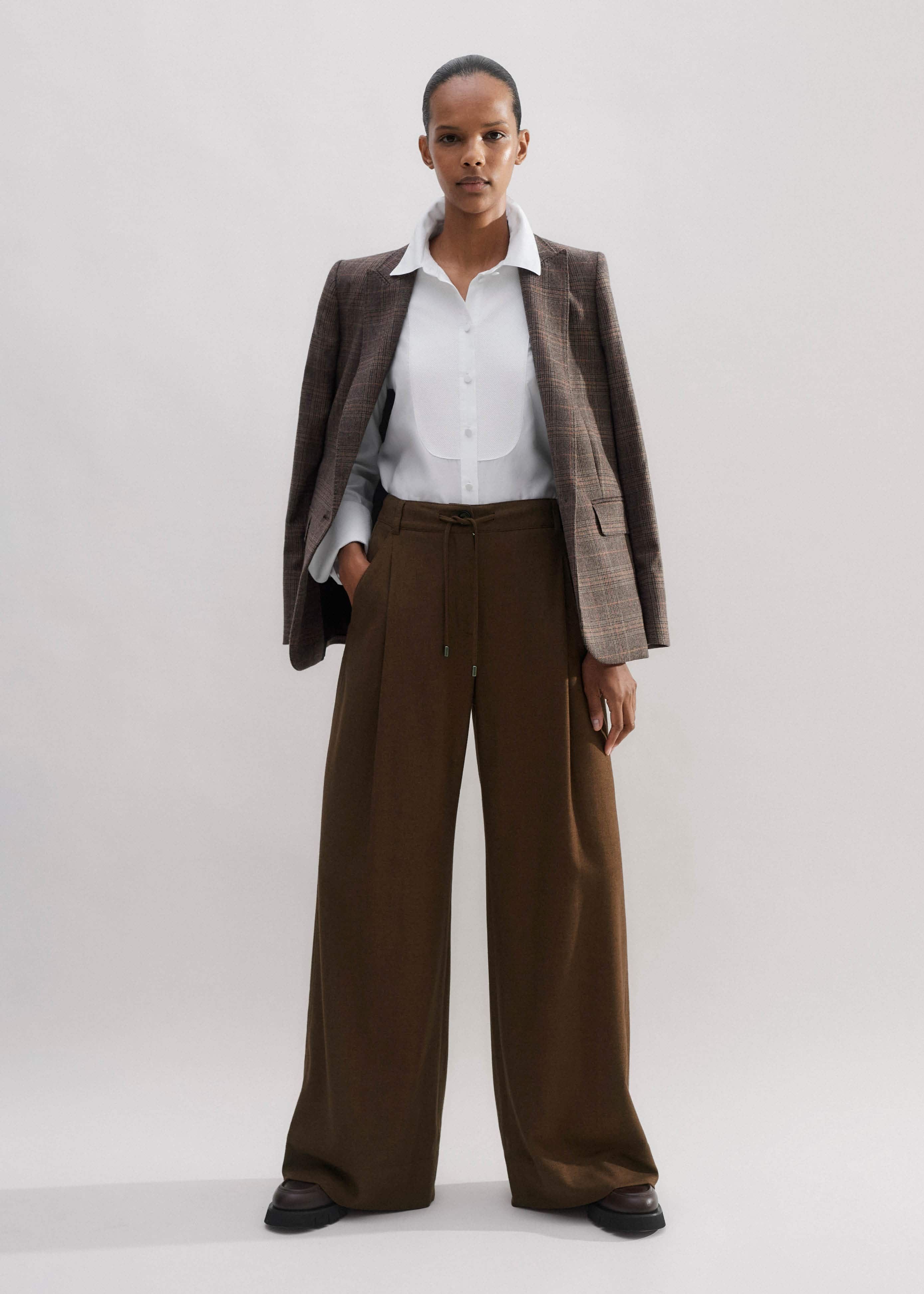 Women's Brown Regular-Length Relaxed Drawcord Man Pant | ME+EM