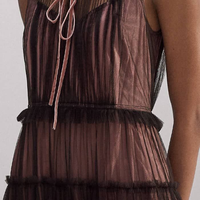 Women's Brown Tulle Maxi Dress + Tie | ME+EM