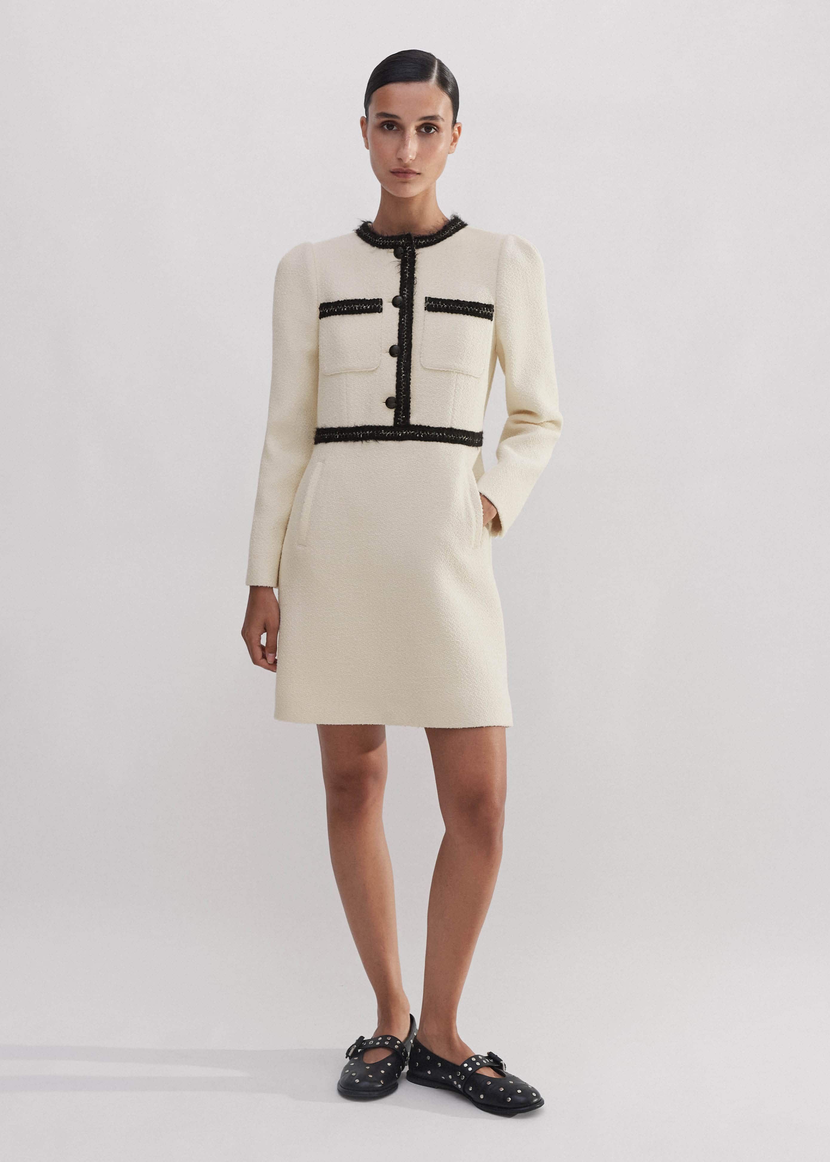 ★I AM MARI★ TWEED MINI FLARED DRESS cream-tweed-flare-mini-dress-