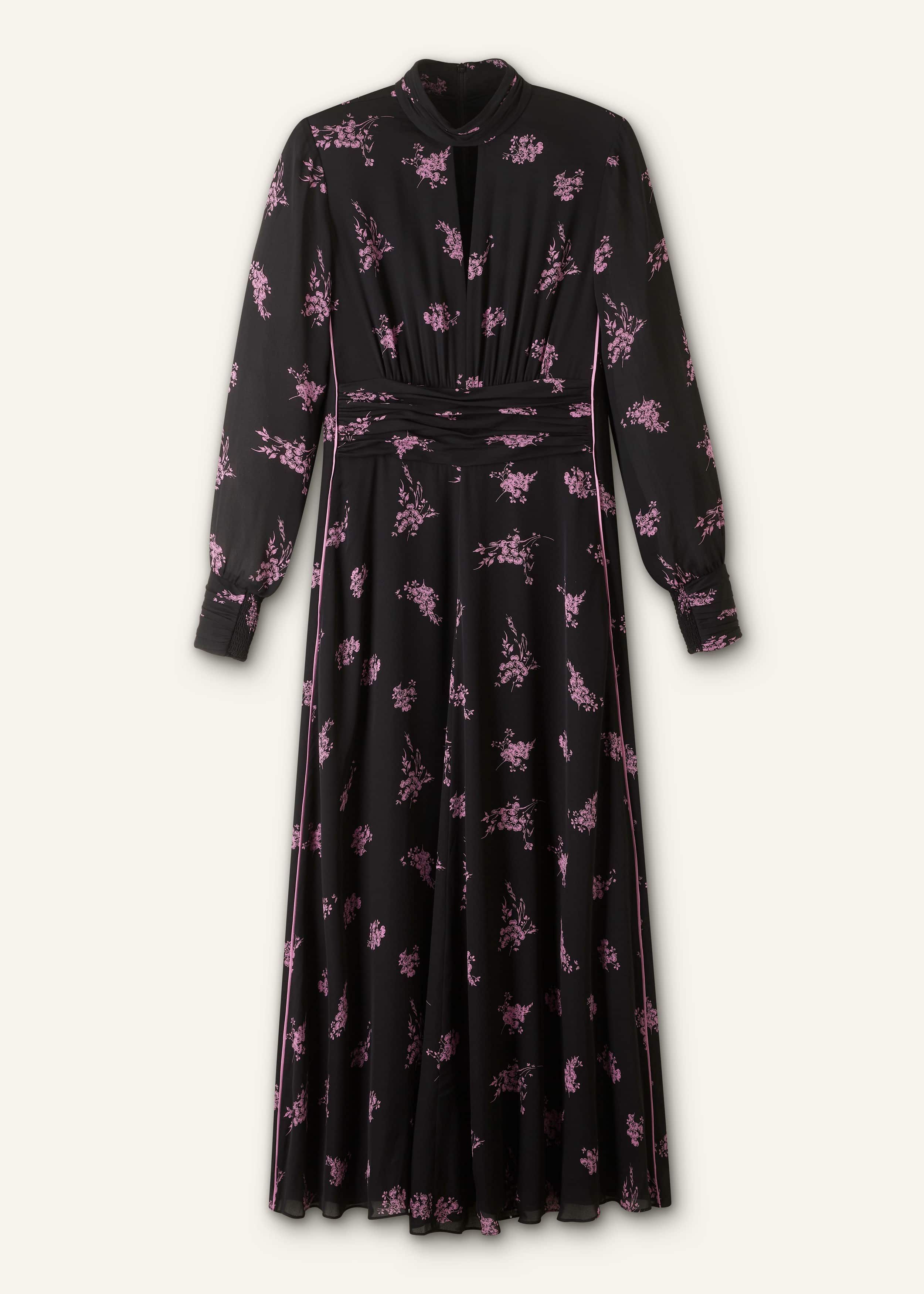 Women's Black Silk Scattered Floral Print Maxi Dress | ME+EM