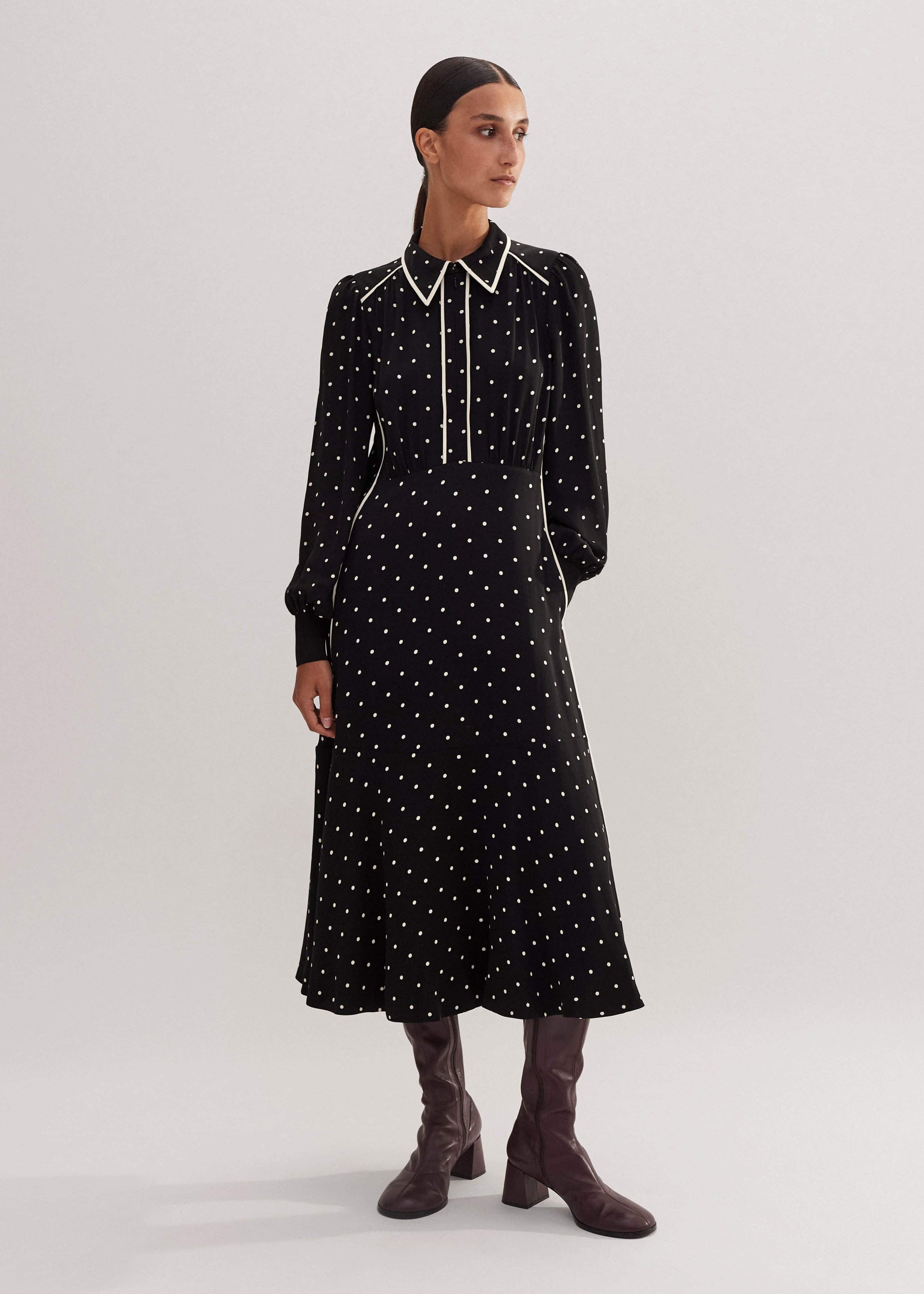 Classic Monochrome Check Midi Dress / S Women's Black Monochrome