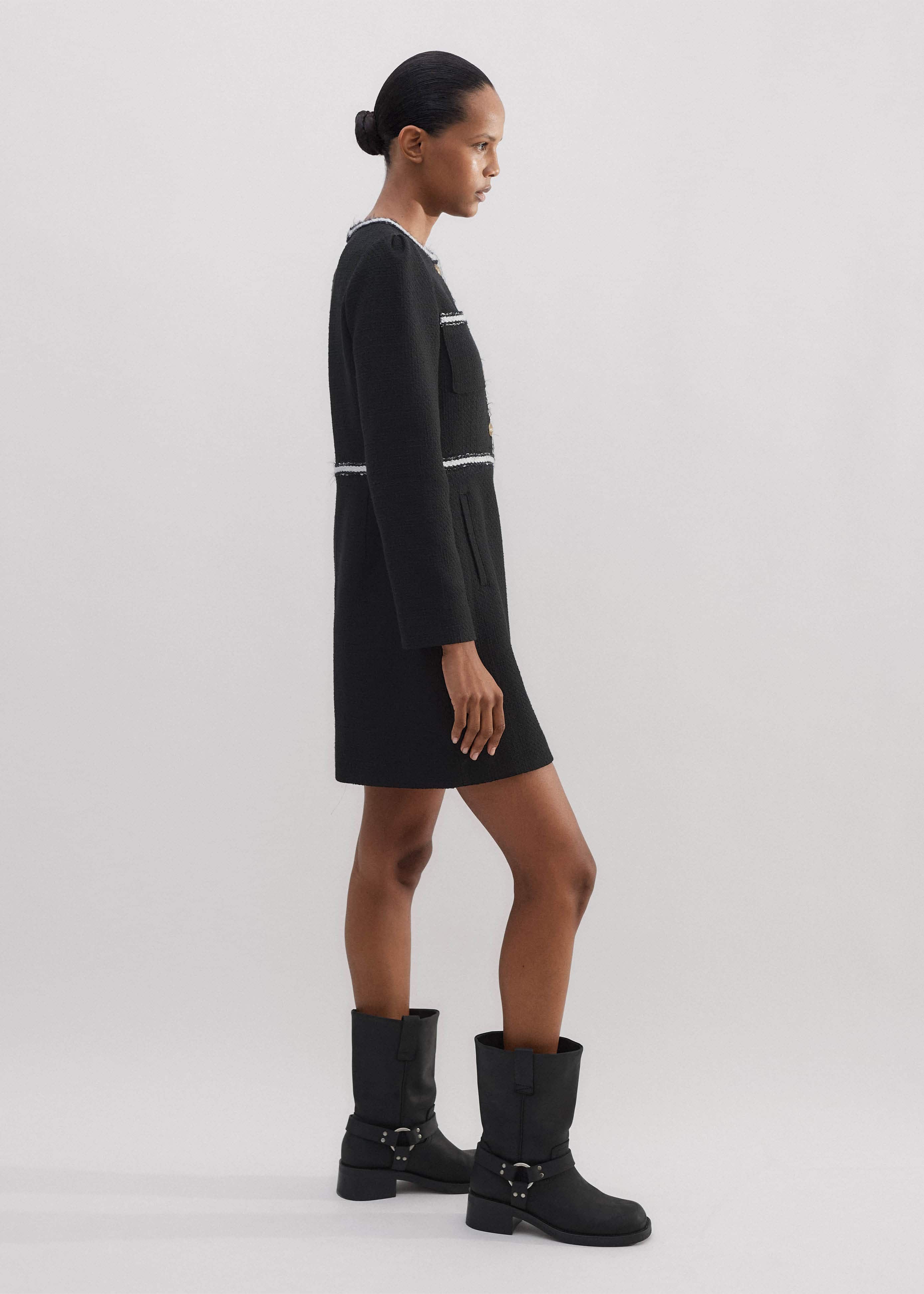 【I AM MARI】Fine tweed flare mini dress Mini flared tweed dress Black / Gray For Women | Maje