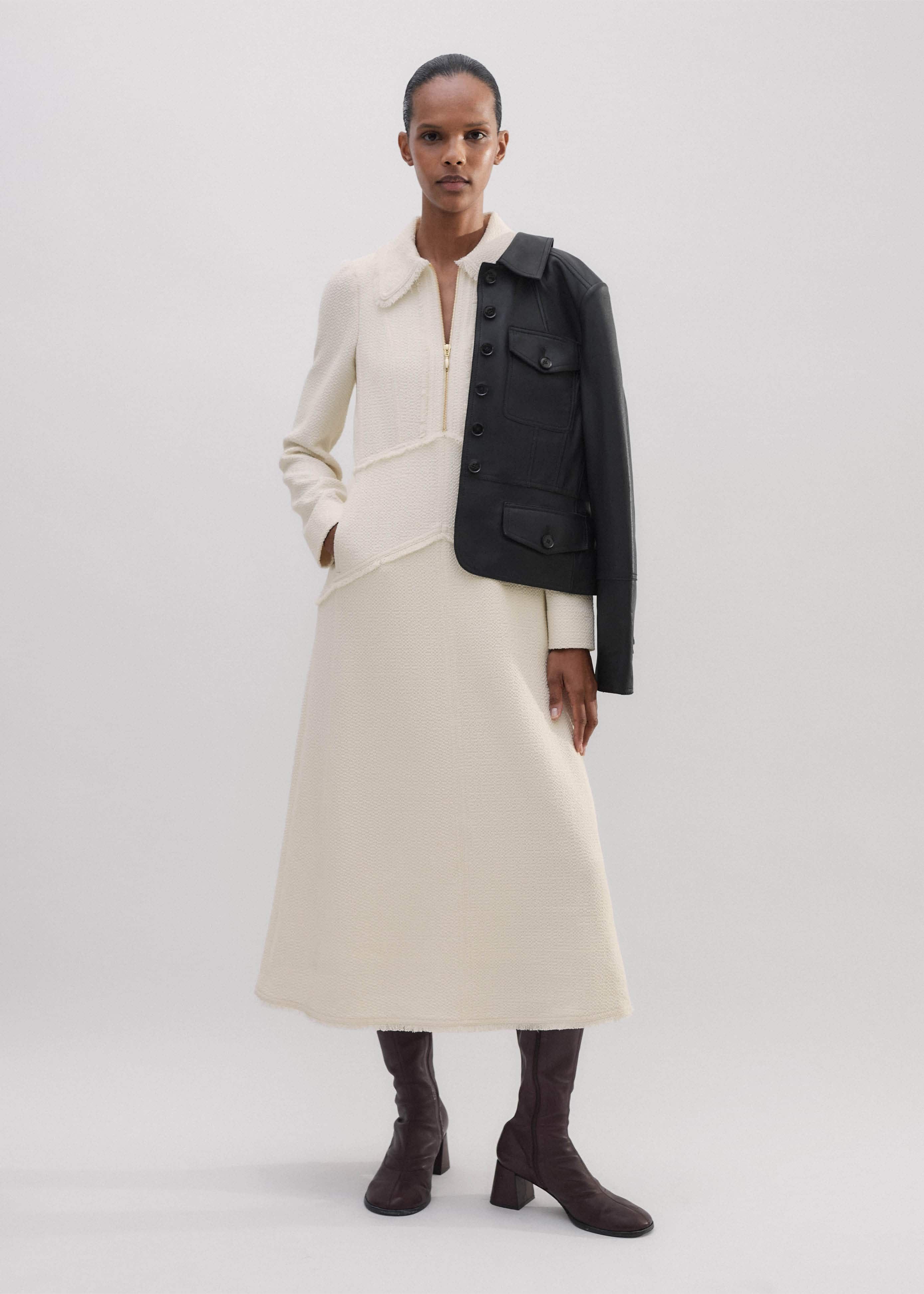 Women's Cream Textured Desk-To-Dinner Midi Dress | ME+EM