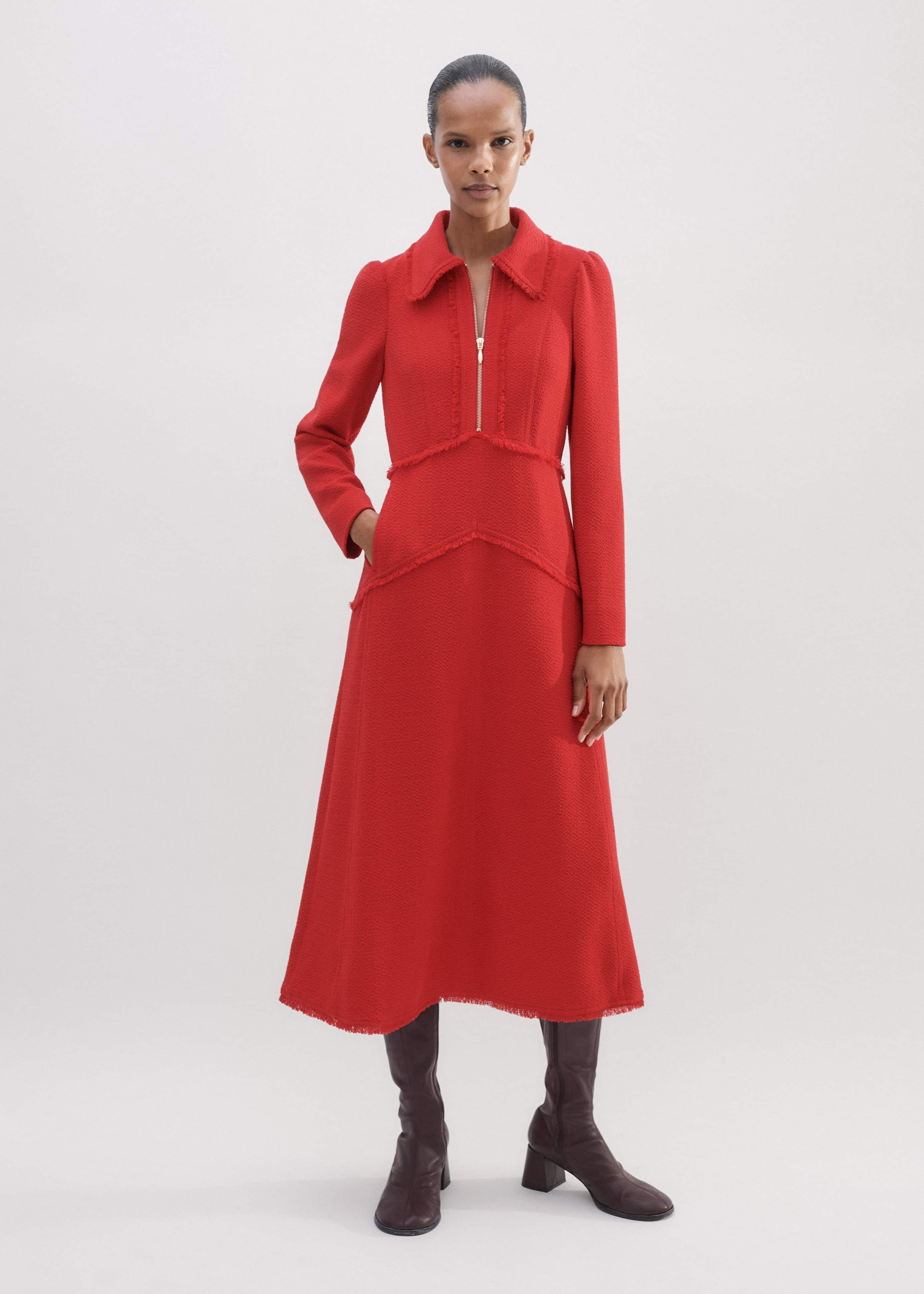 Women's Red Textured Desk-To-Dinner Midi Dress | ME+EM