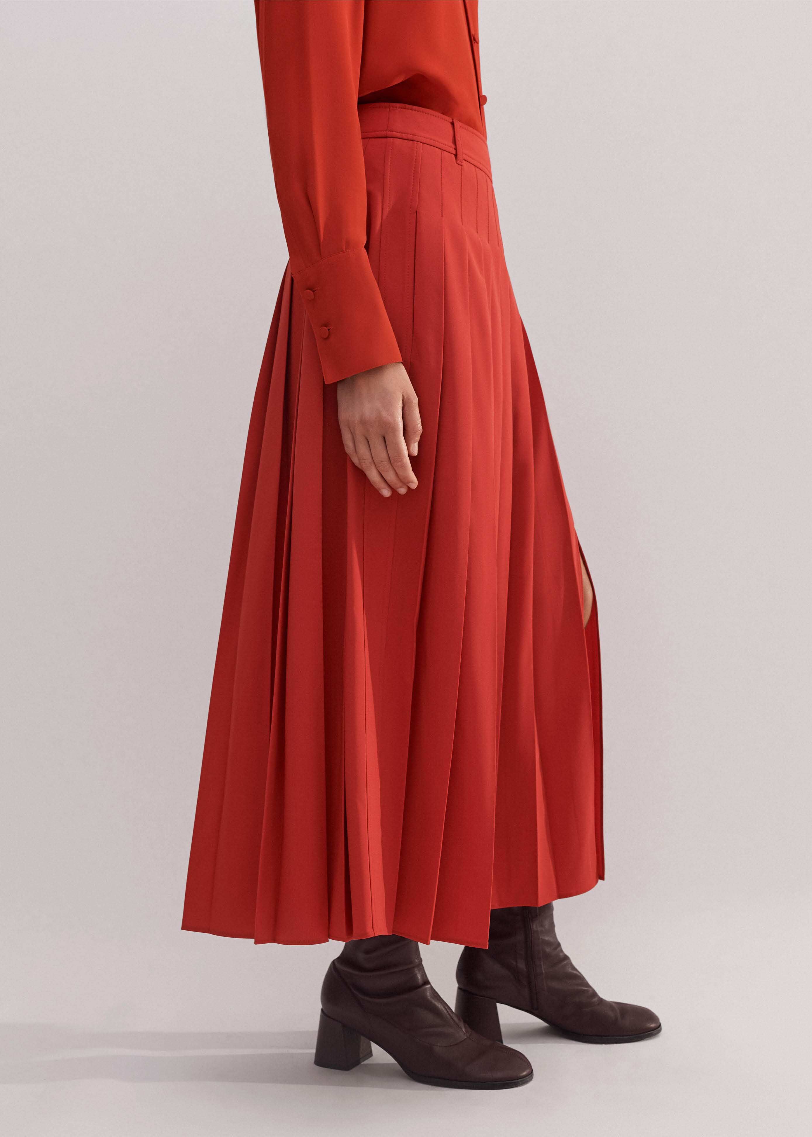 ROLAROLA★大人気★WOOL BLENDED PLEATS SKIRT Women's Orange Wool-Blend Pleated Skirt | ME+EM