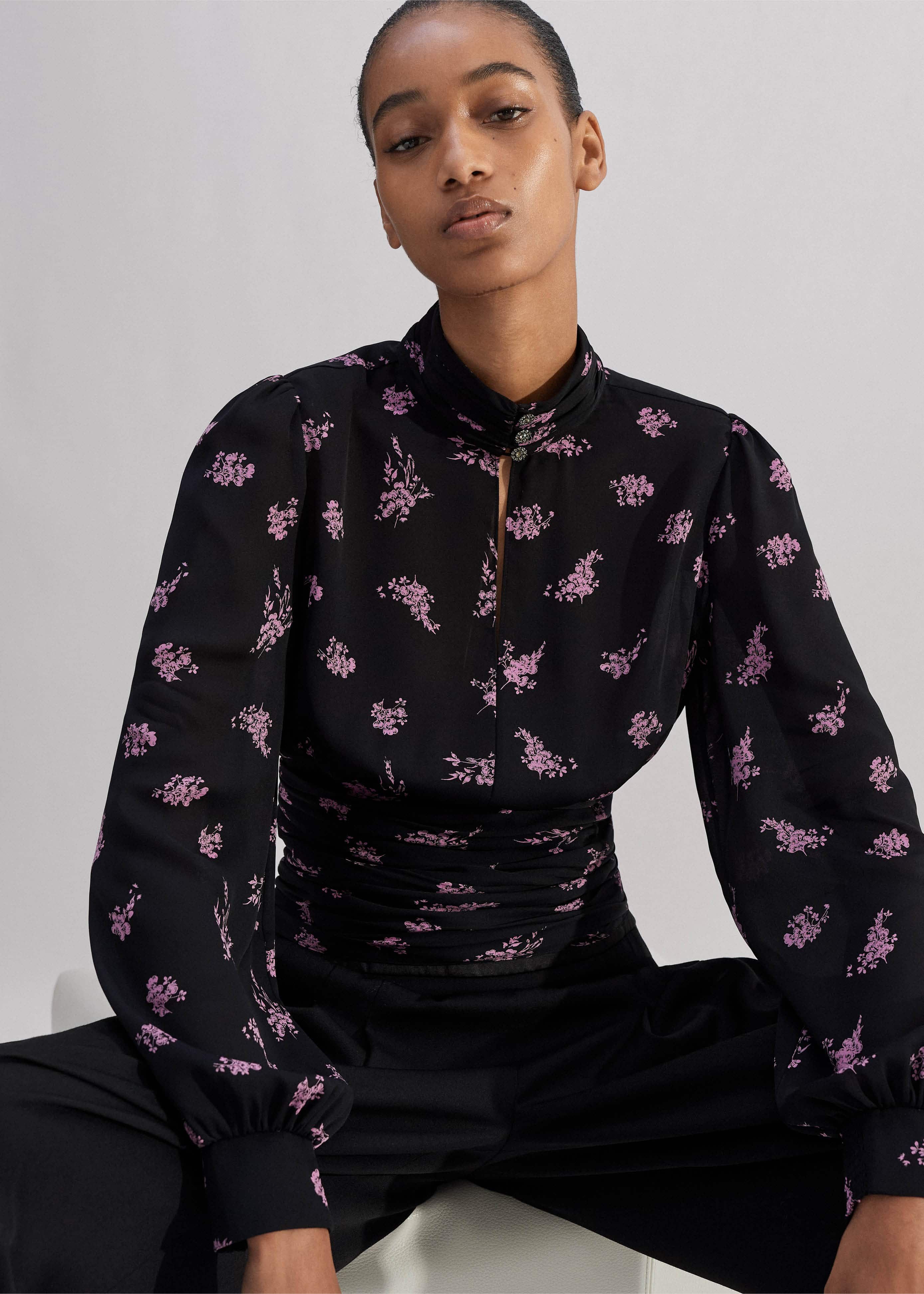 Silk Scattered Floral Print Top