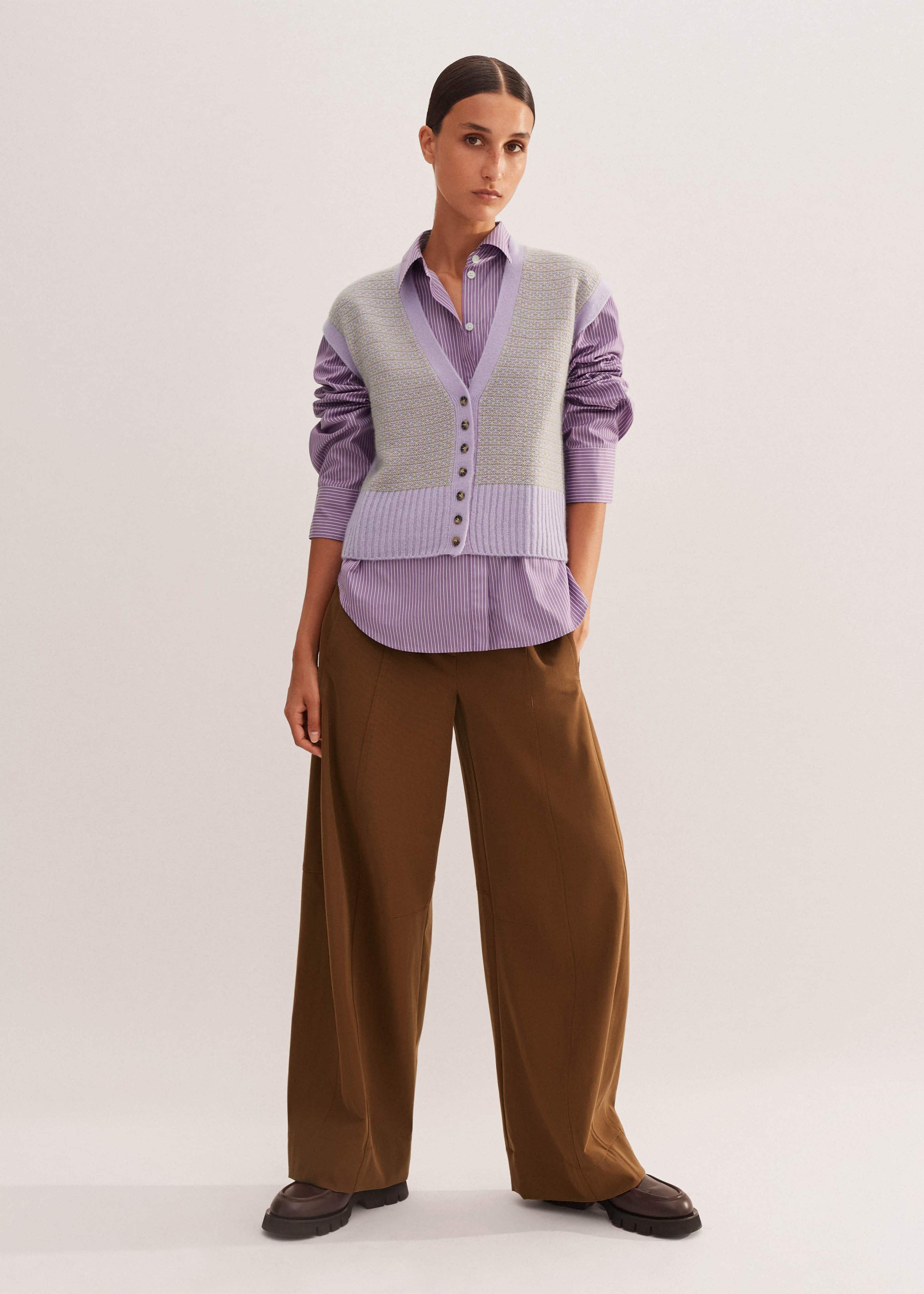 Chemise Femme Vicomte A 100% Coton - Rayures Violet Et Blanc - Taille S - Manches Longues - Neuf Avec étiquettes