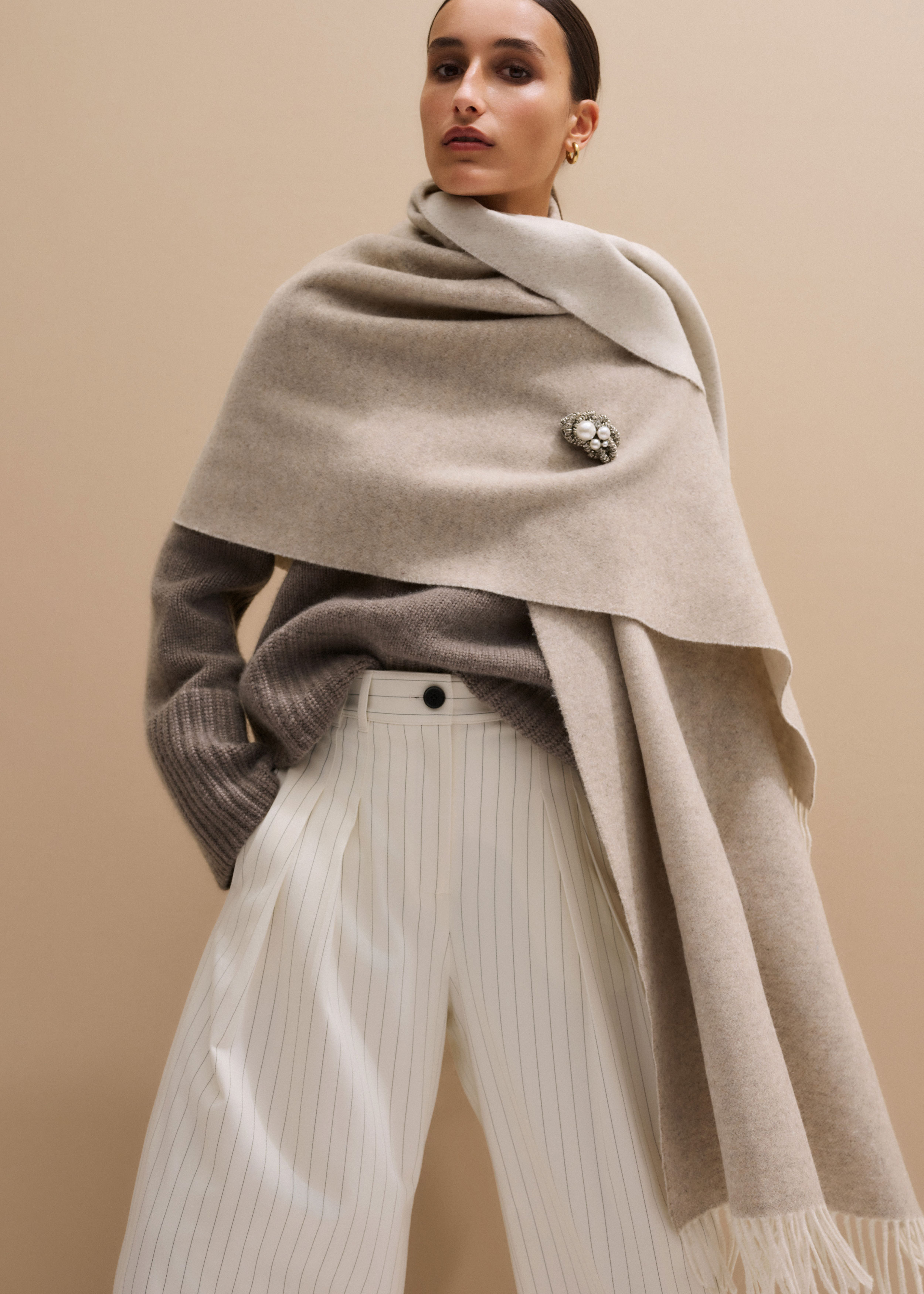 Me+em Cashmere Blend Travel Scarf Light Camel/cream In Neutral