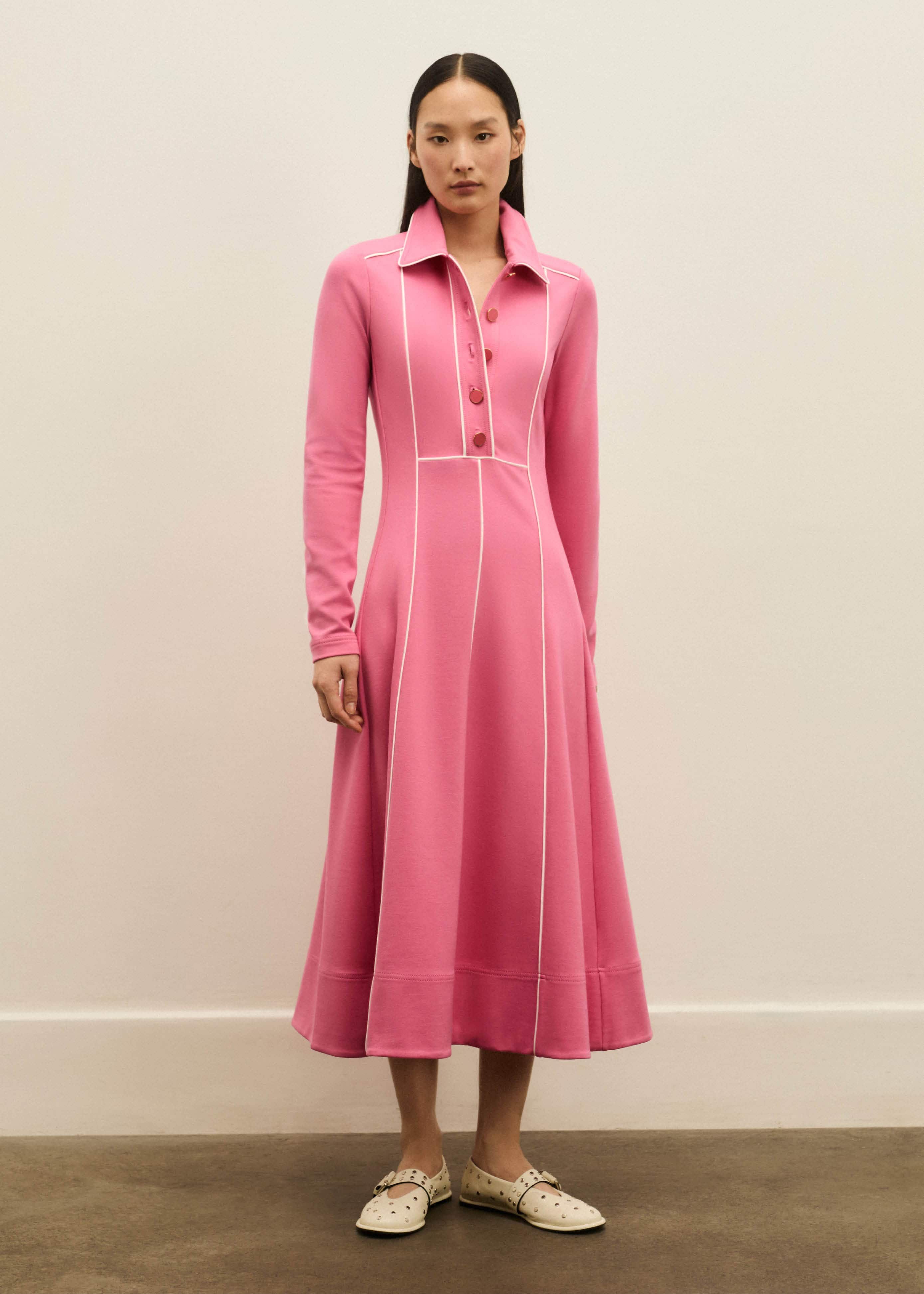 Women's Pink Tweed Zip Front Midi Dress | ME+EM