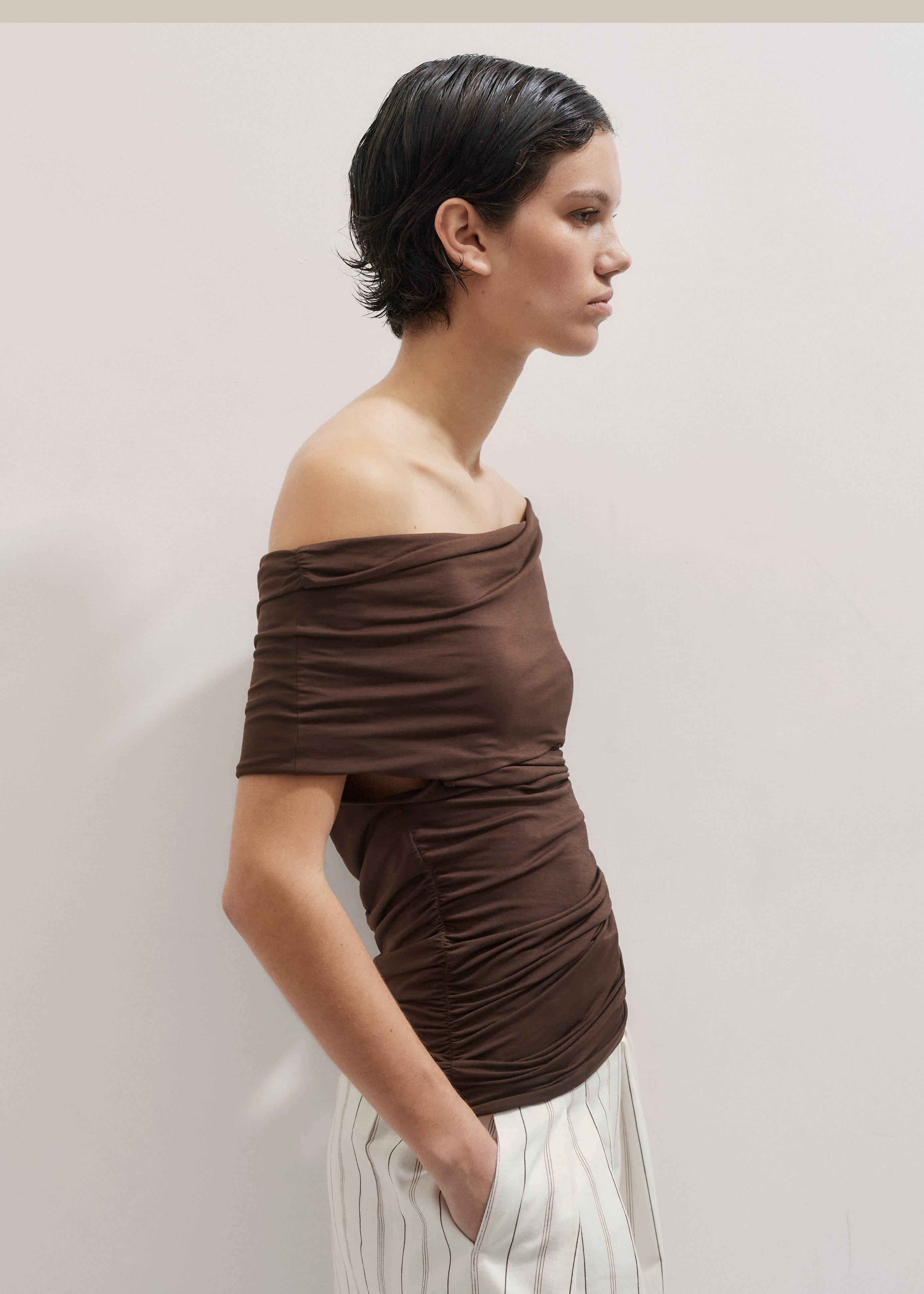 Women's Brown Off-The-Shoulder Top | ME+EM
