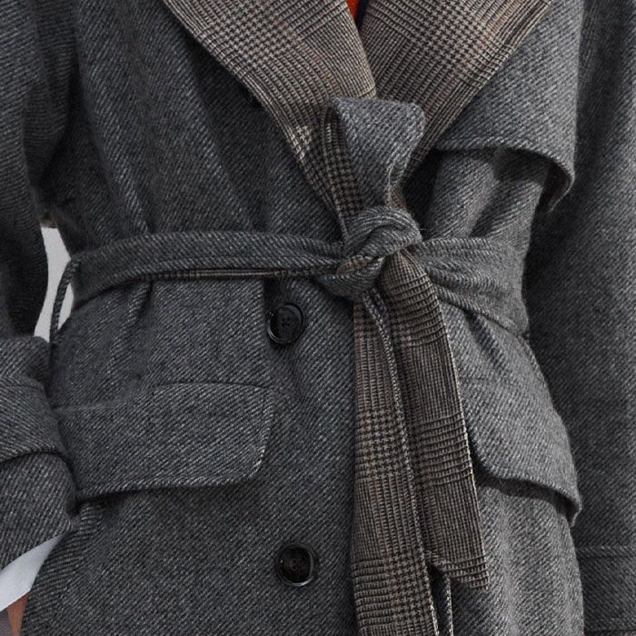 ジャケット・アウター WOOL CHECK TRENCH COAT Women's Gray Check Wool Trench Coat | ME+EM