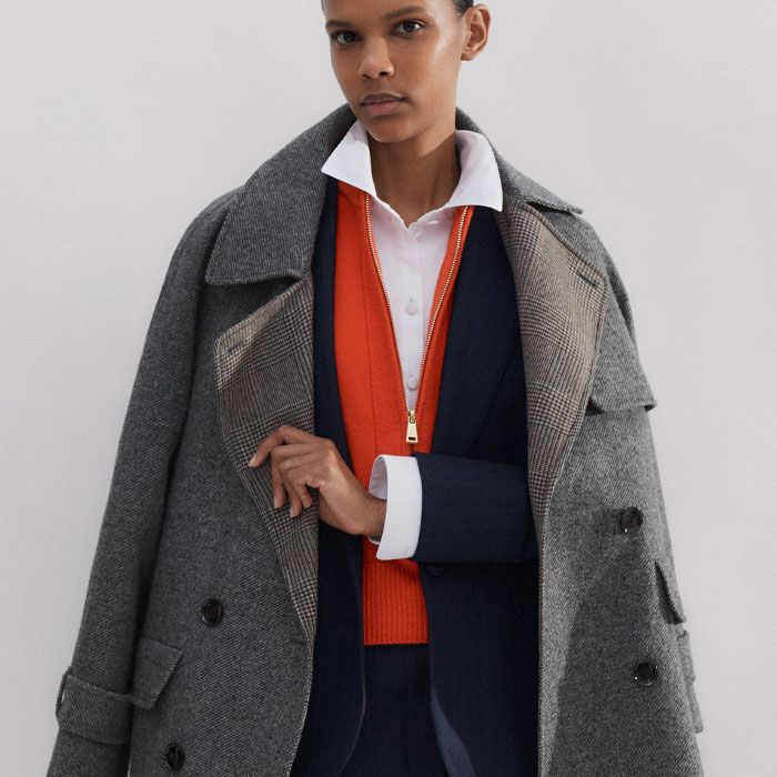 ジャケット・アウター WOOL CHECK TRENCH COAT Women's Gray Check Wool Trench Coat | ME+EM