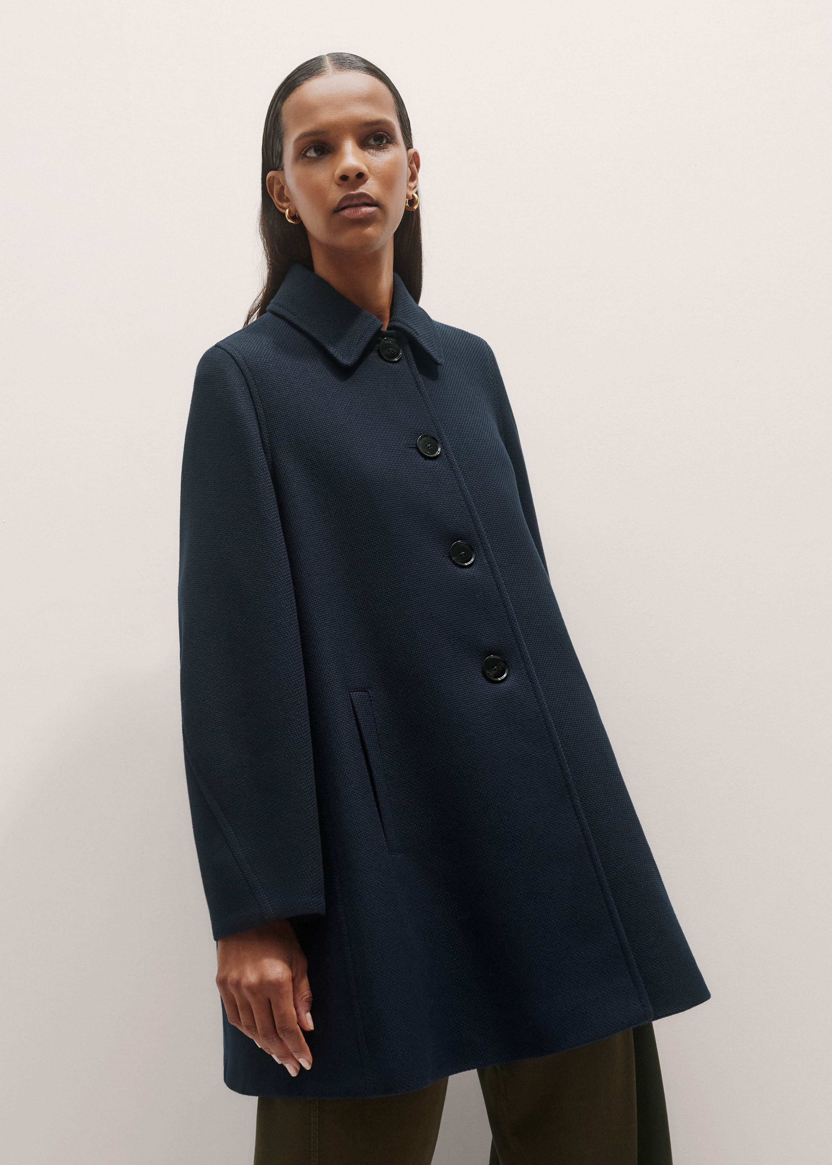 Women's Navy Sculptural Cotton Swing Coat | ME+EM