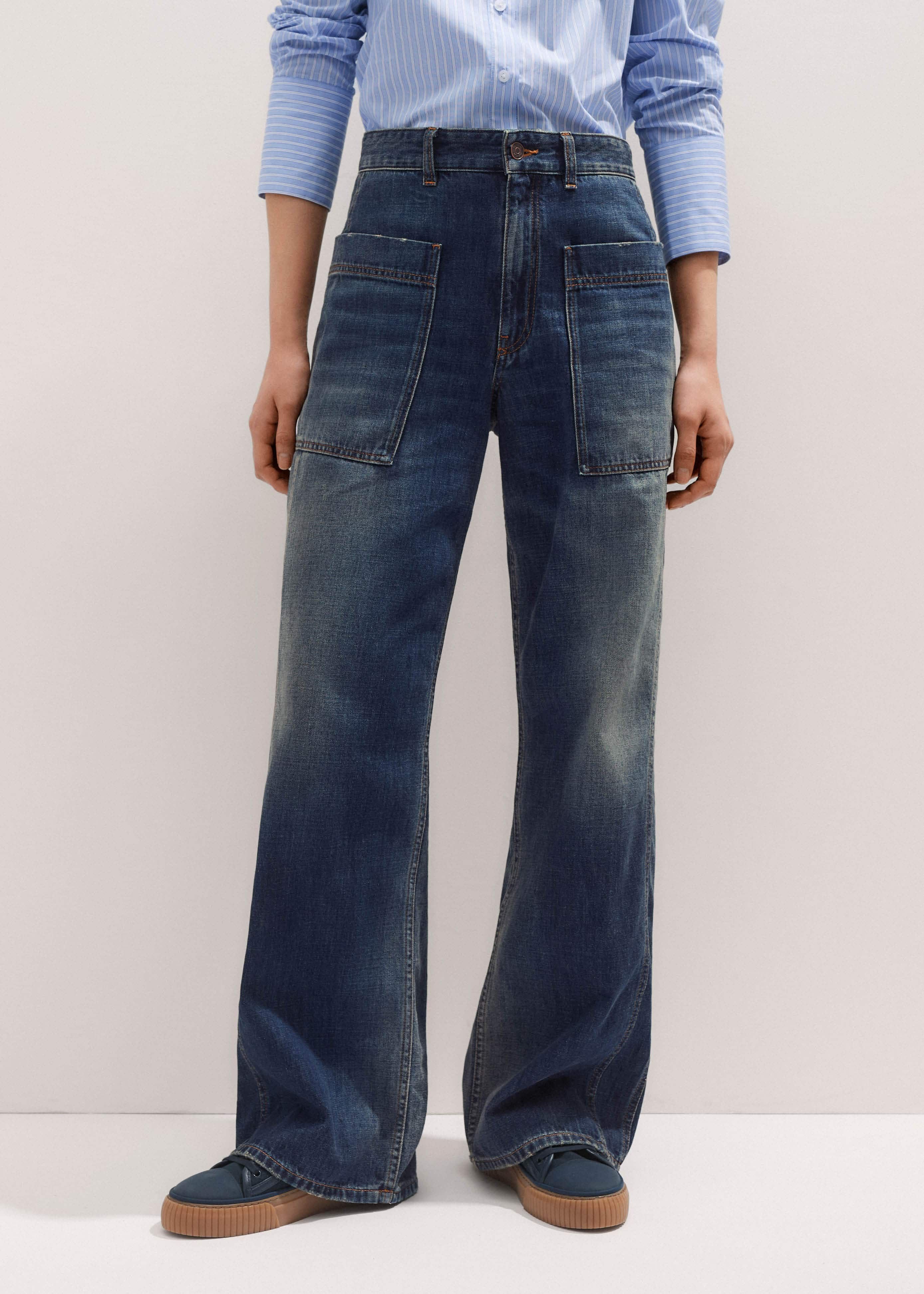 【BAON】Mekoi Washing Pocket Denim Pants Xineicy Women's Mid Waist Pocket Cargo Jeans Washed Baggy