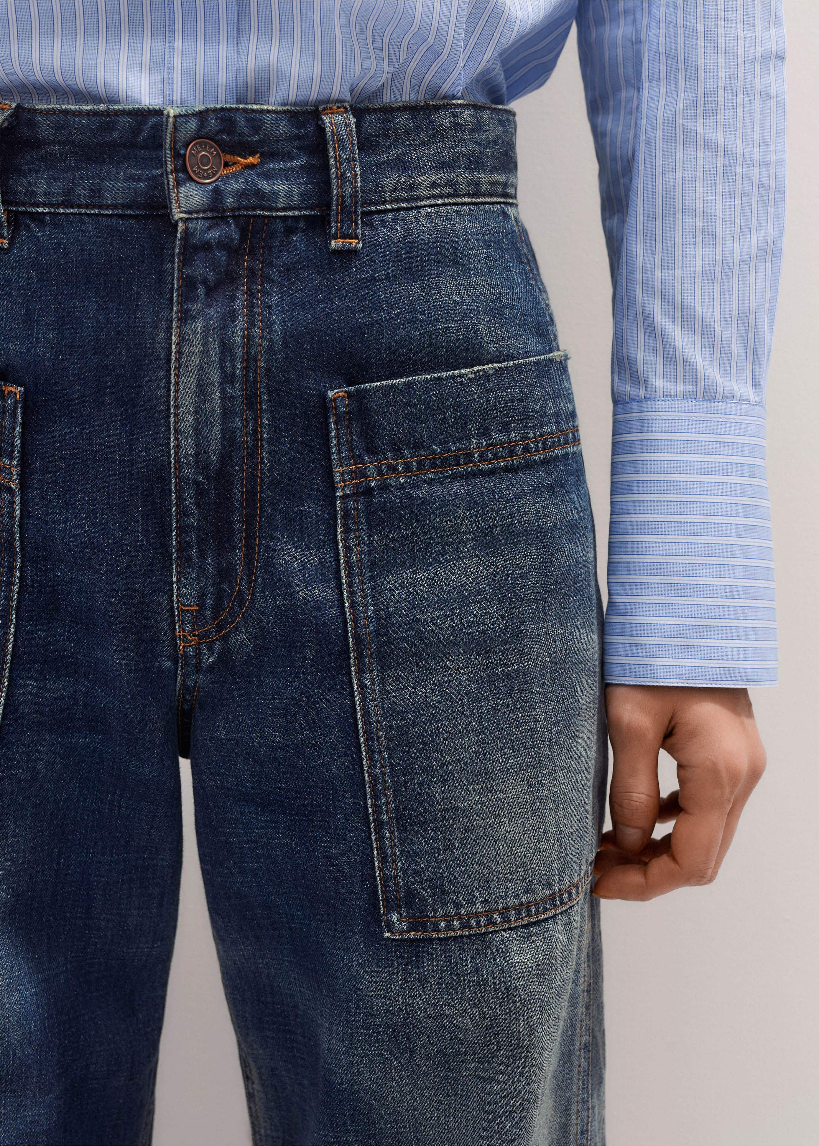 【BAON】Mekoi Washing Pocket Denim Pants Xineicy Women's Mid Waist Pocket Cargo Jeans Washed Baggy