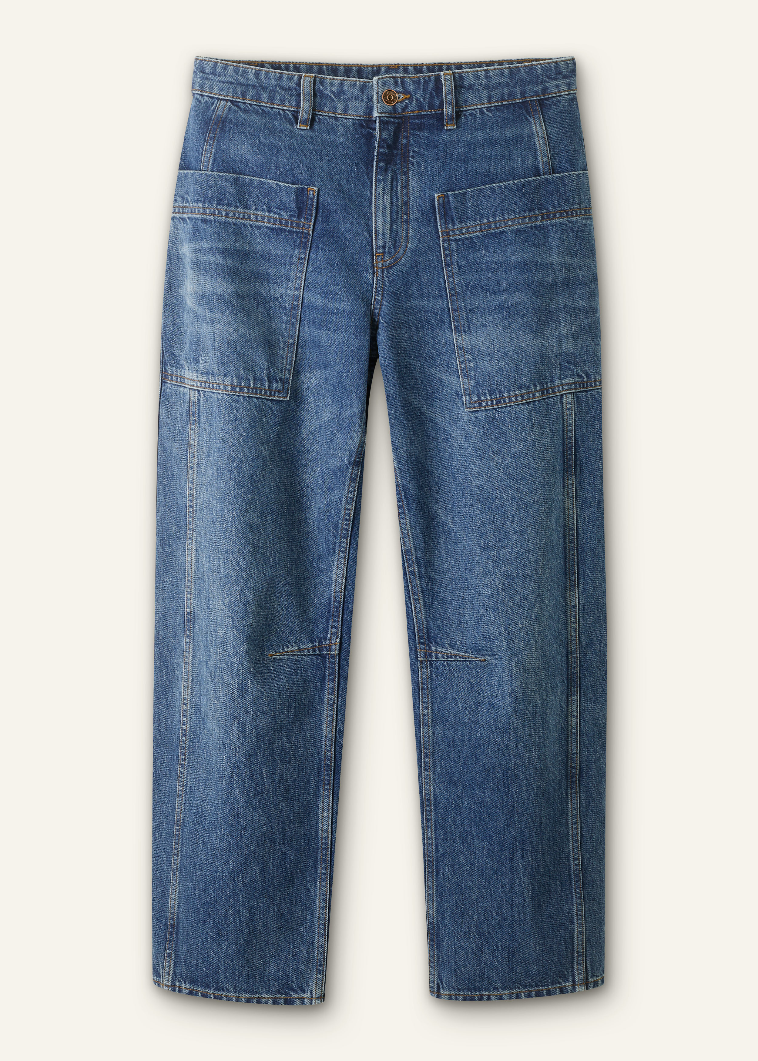 【mnem】Patch Pocket Padded Pants Women's Blue Patch Pocket Engineered Jean | ME+EM